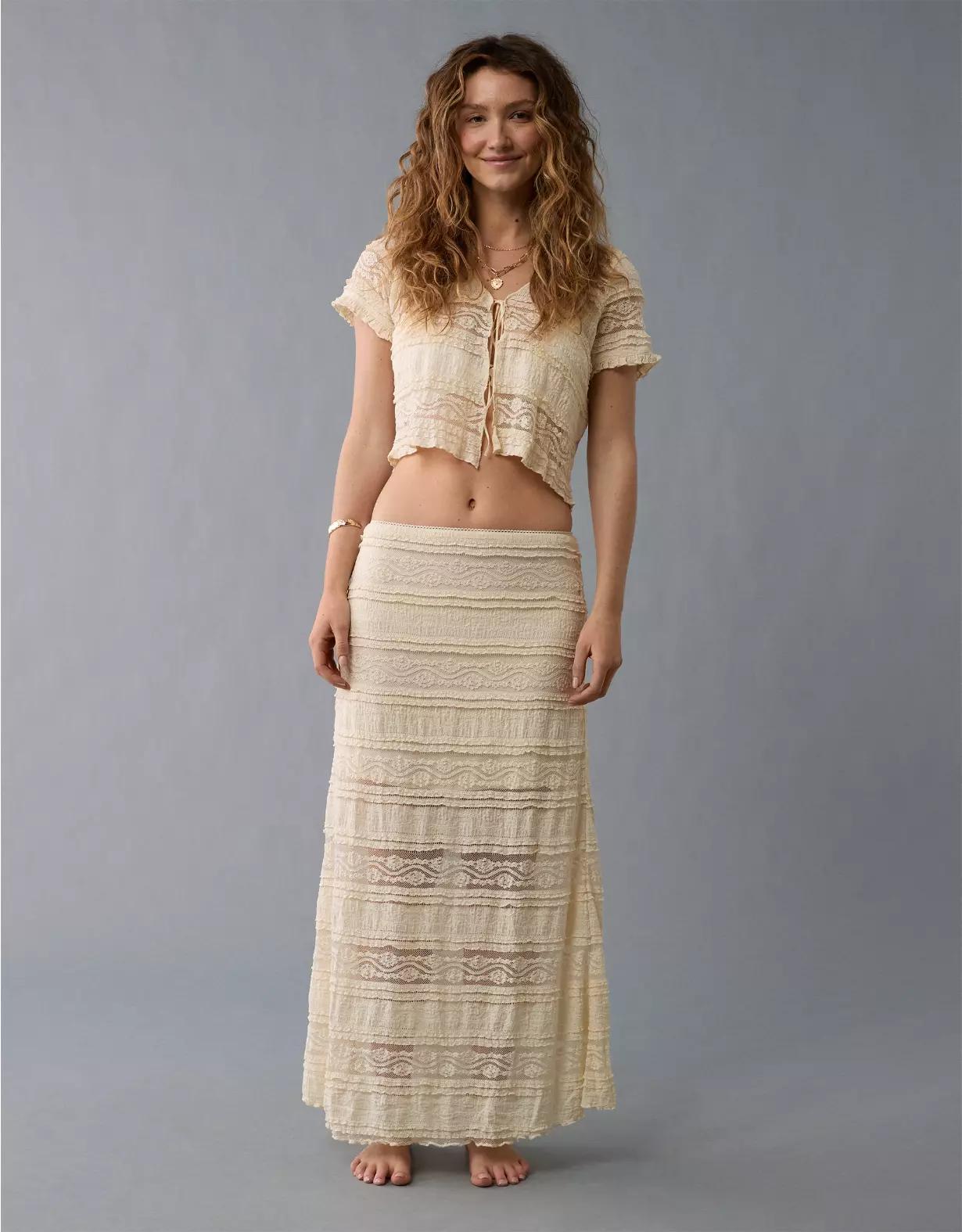 AE High-Waisted Lace Maxi Skirt Product Image