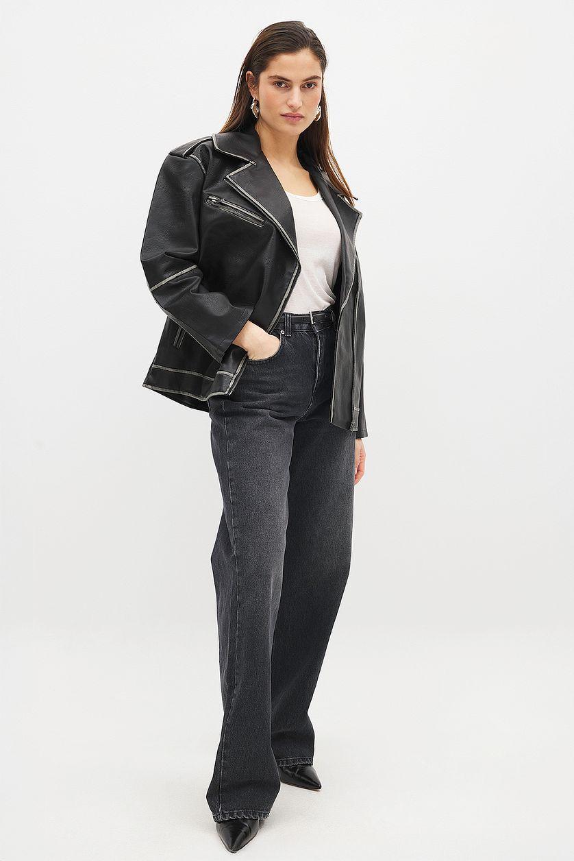 Washed Out Pu Biker Jacket Product Image