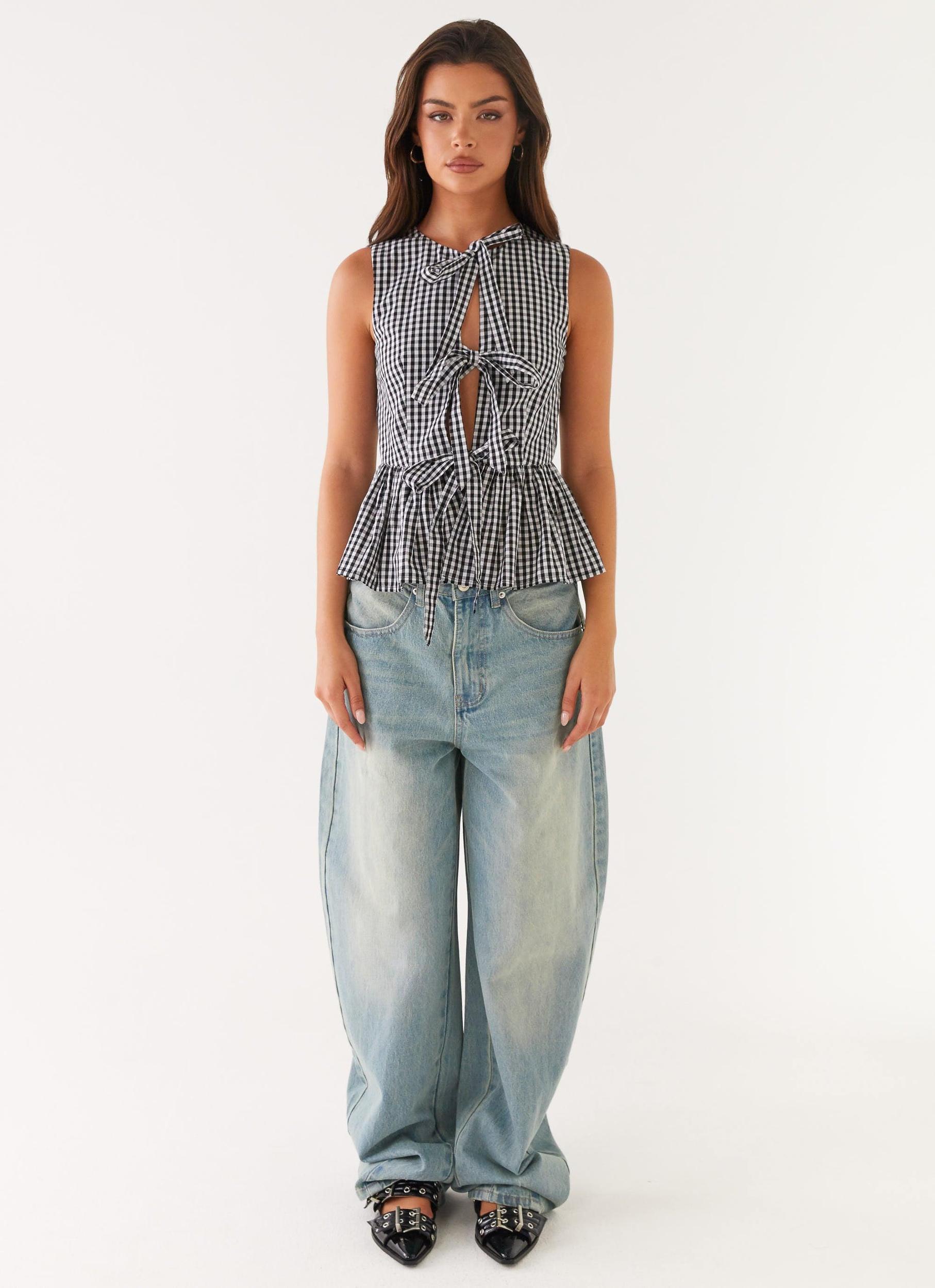 Cyrene Tie Top - Black Gingham Product Image
