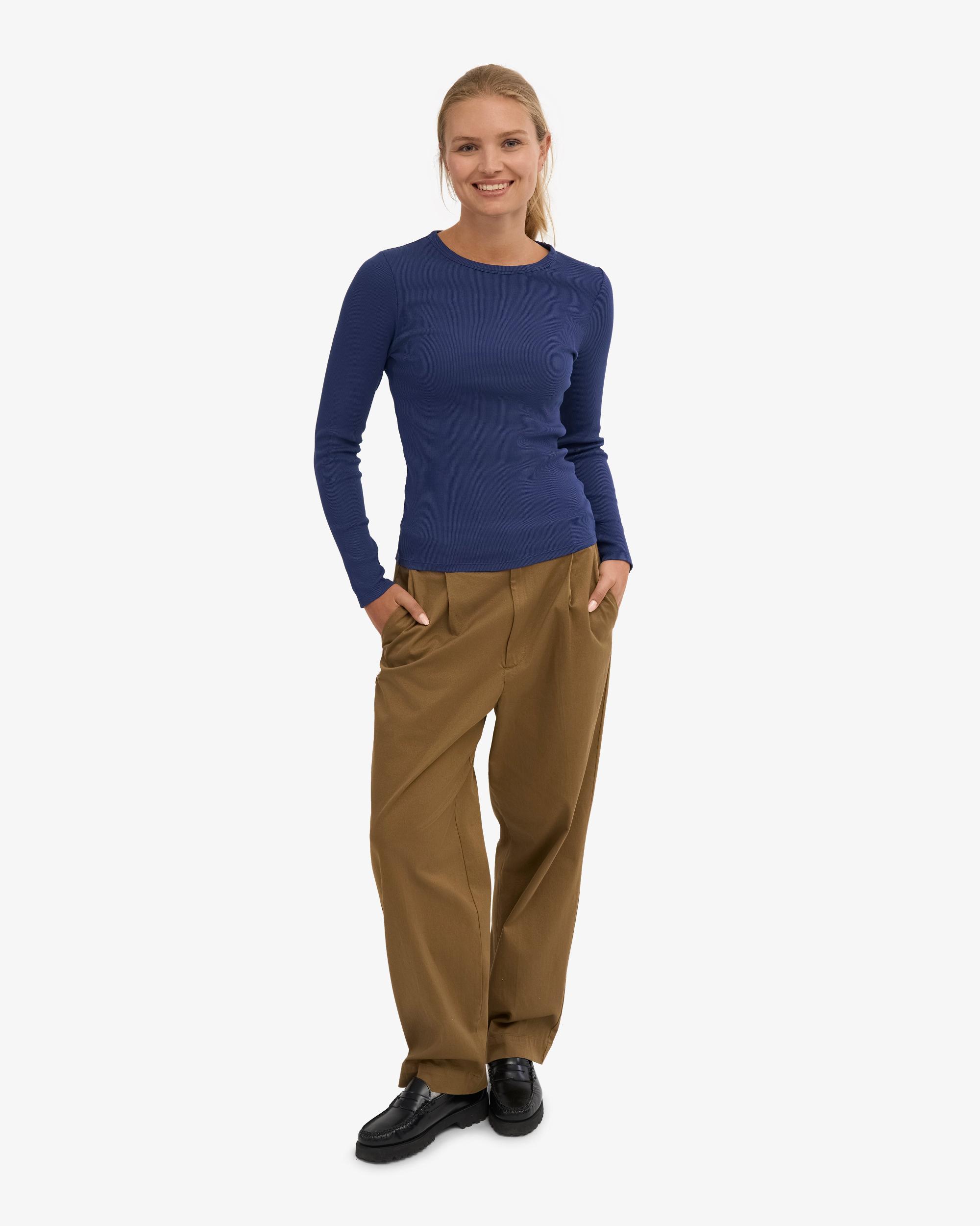 Women Organic Rib LS T-Shirt - Marine Blue Product Image