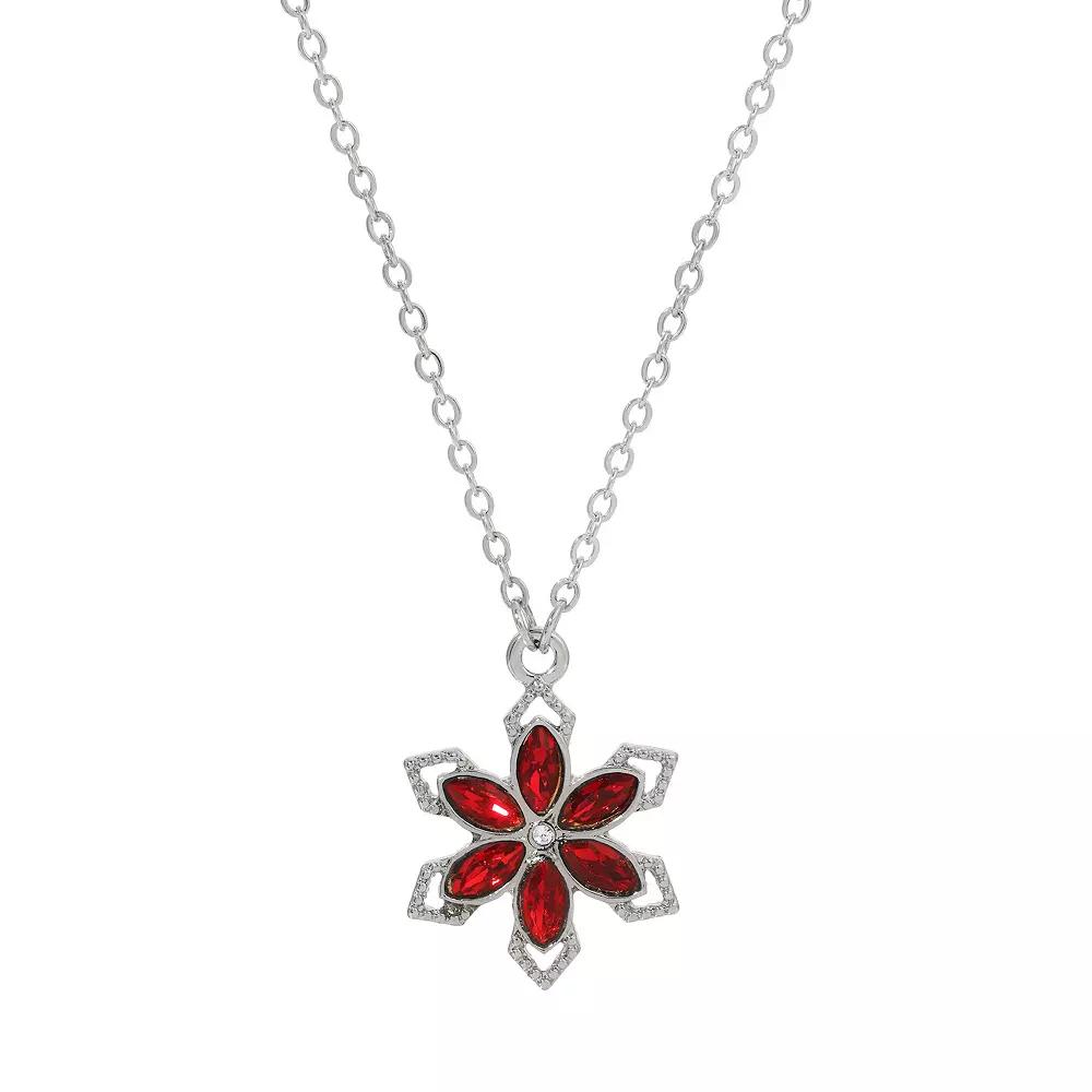1928 Silver Tone Crystal Small Flower Necklace, Womens, Red Product Image