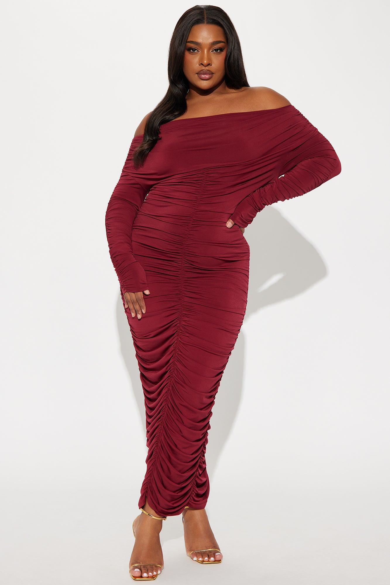 Kasi Ruched Midi Dress - Burgundy Product Image
