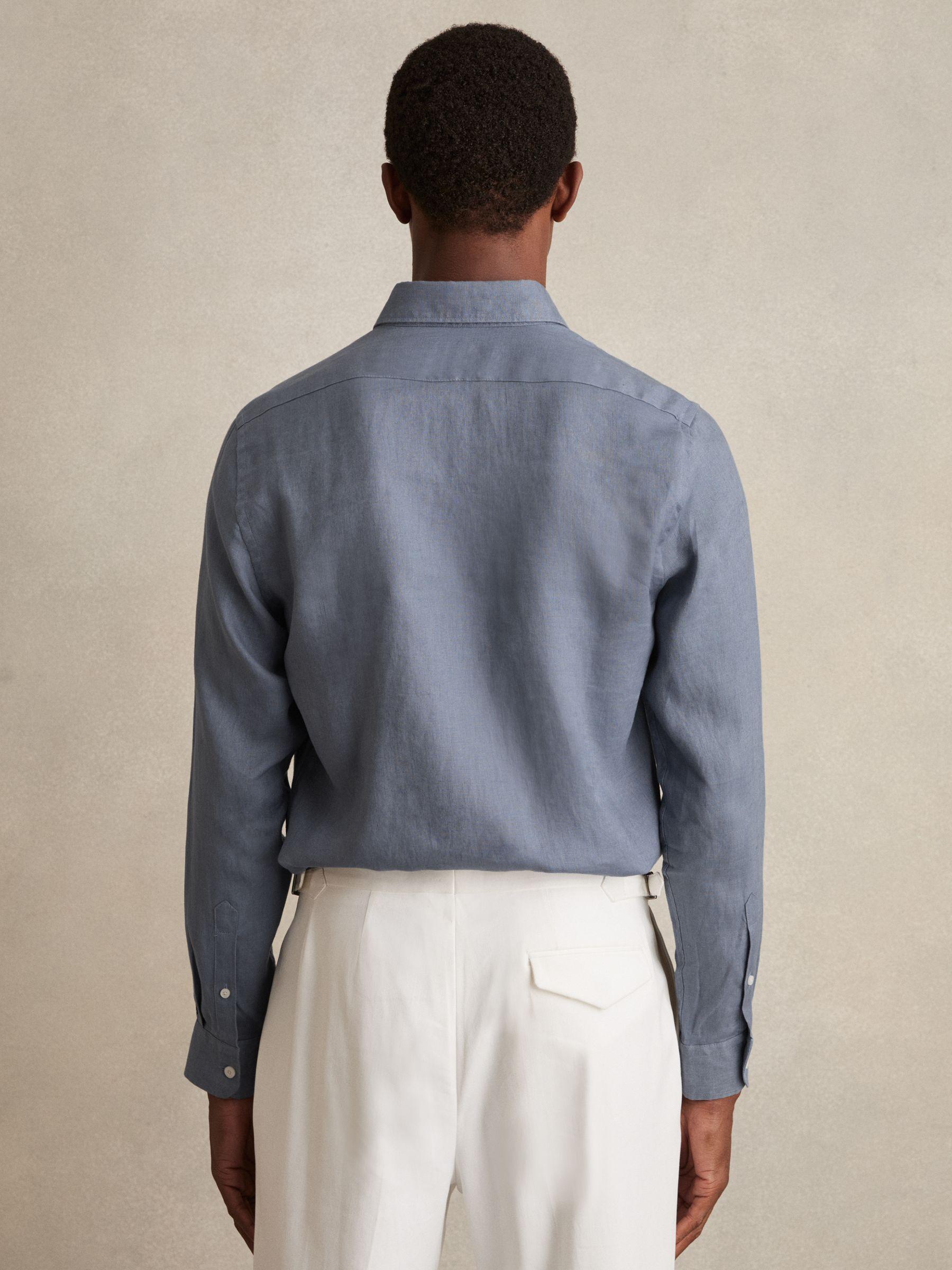 Linen Button-Through Shirt in Airforce Blue Product Image