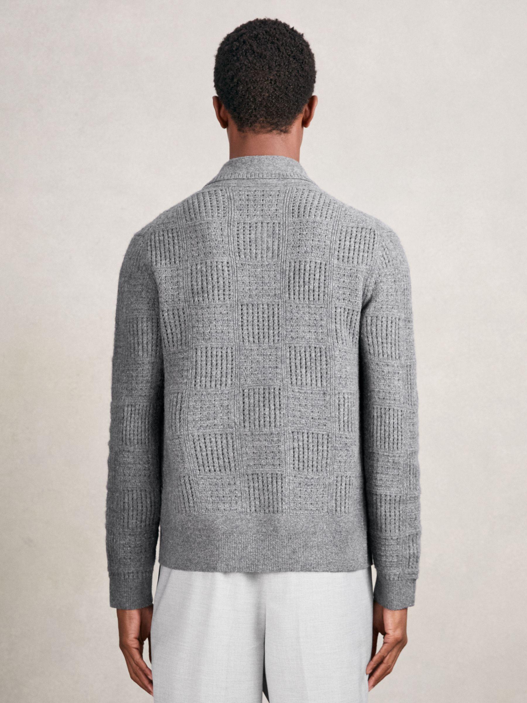 Wool Button Through Collared Cardigan in Mid Grey Product Image
