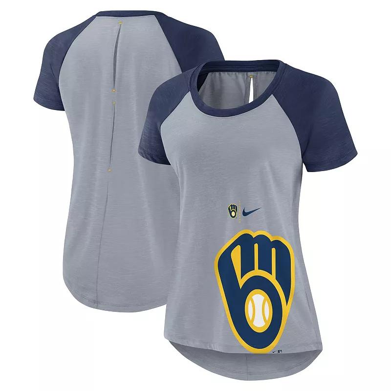 Women's Nike Heather Gray Tampa Bay Rays Summer Breeze Raglan Fashion T-Shirt, Size: 2XL, Grey Product Image