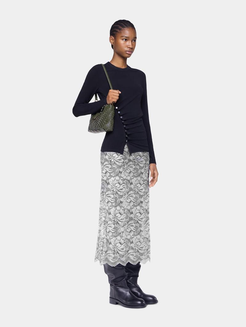 SILVER MIDI SKIRT IN LACE Product Image