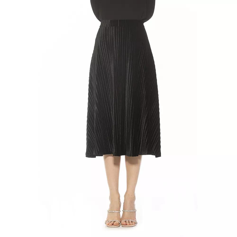 Women's ALEXIA ADMOR Alaina Pleated Velvet Midi Skirt,  Product Image