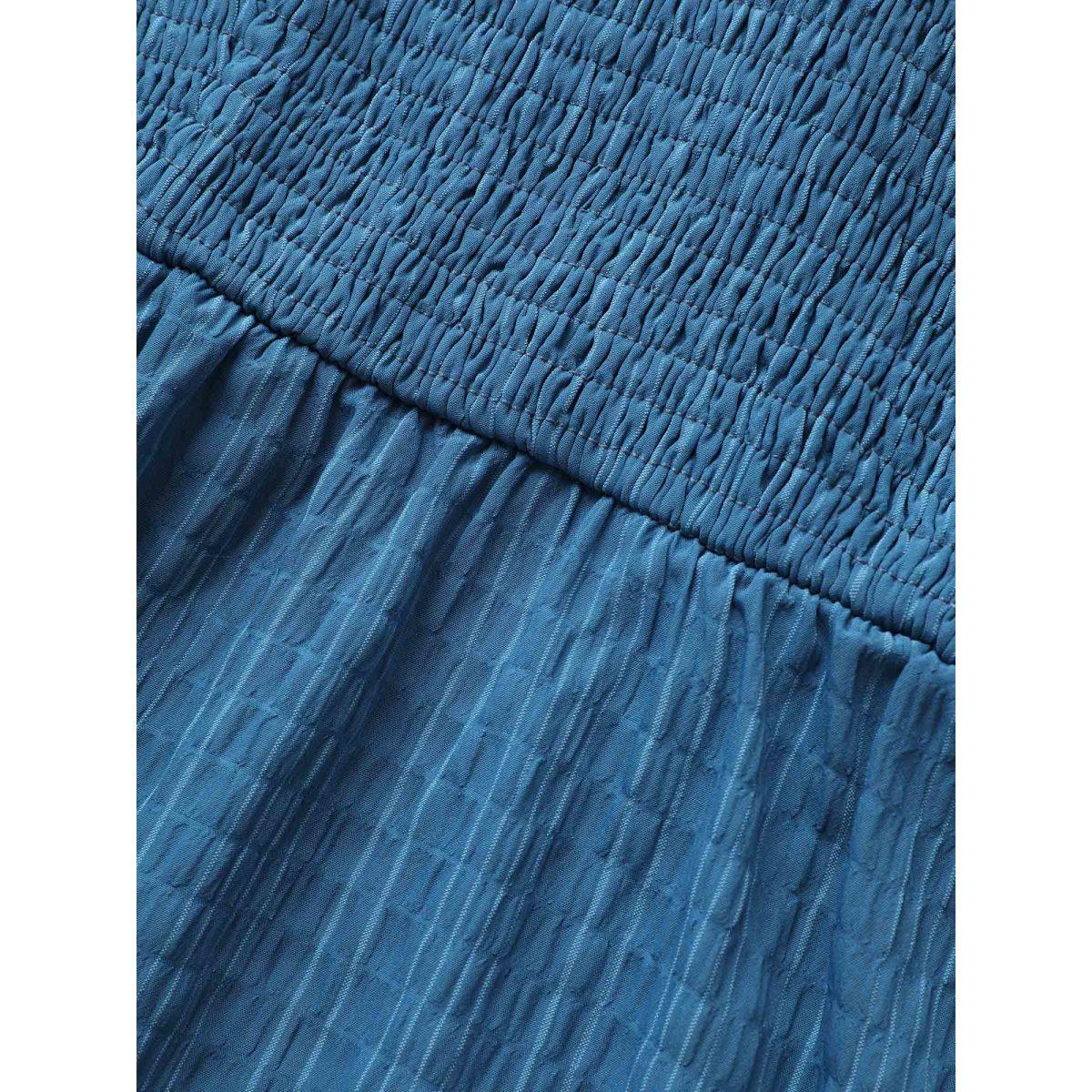 Plus Size Cerulean Plain Textured Frill Trim Ruffle Sleeve Blouse Women Elegant Short sleeve Heart neckline Everyday Blouses BloomChic 12/L Product Image