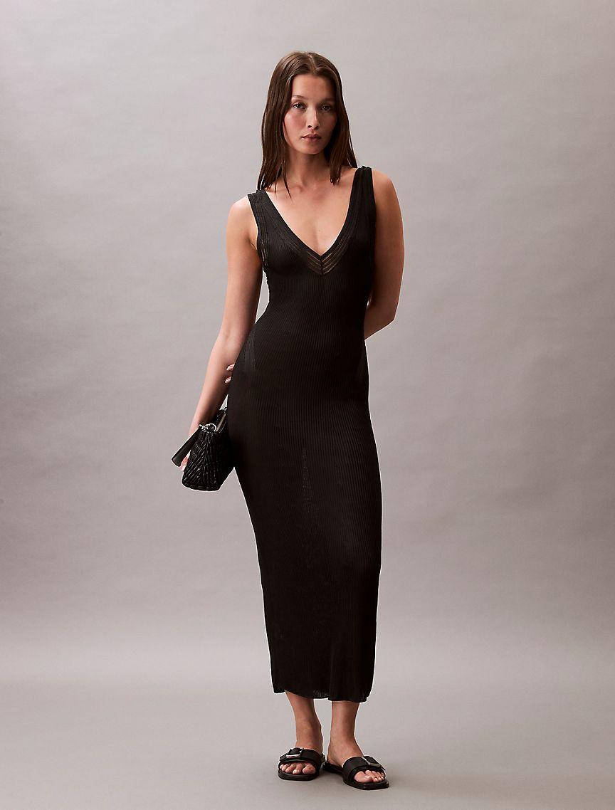 Calvin Klein Womens Viscose Rib Midi Dress - Grey Product Image