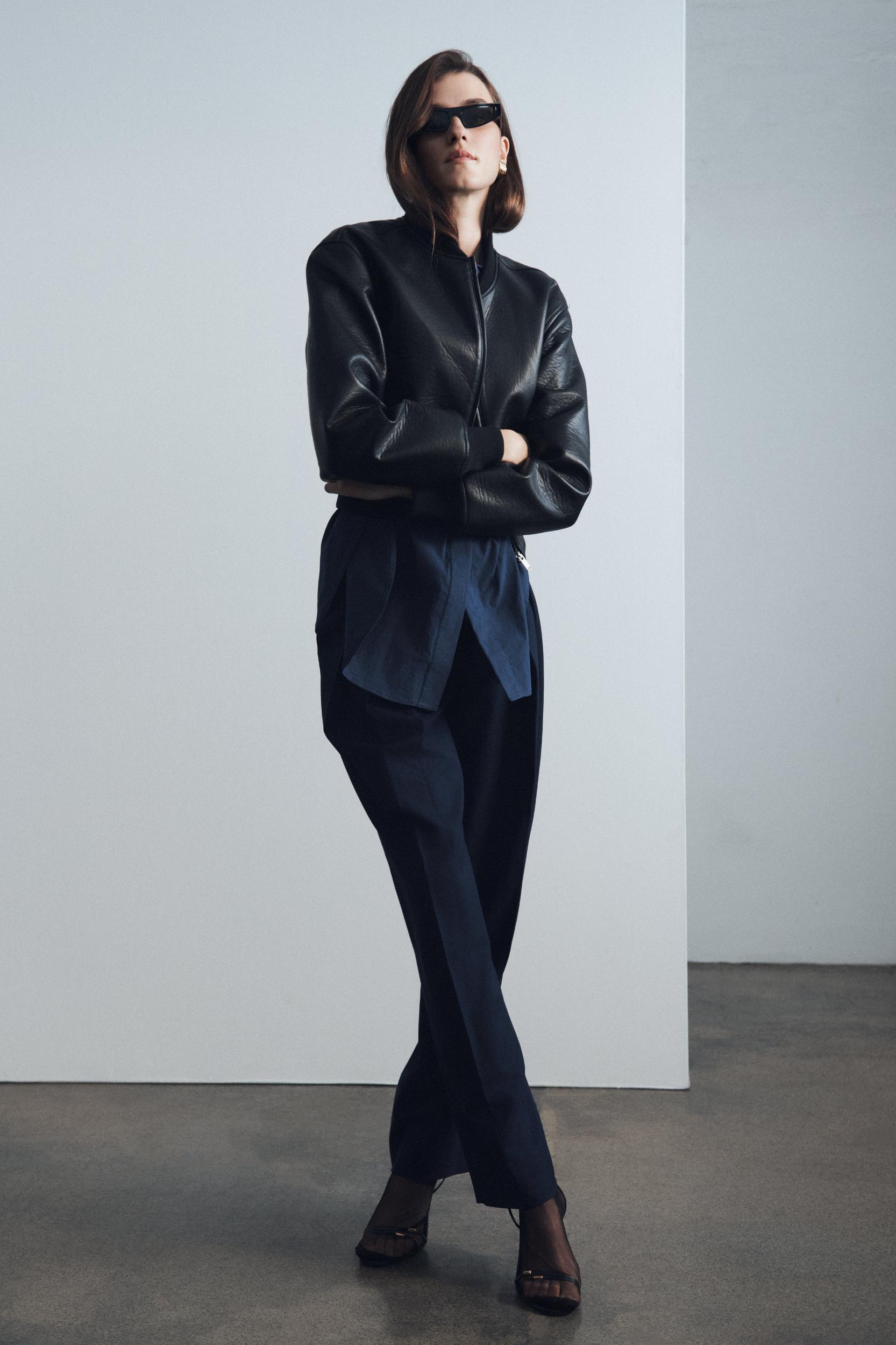 Codi Faux Leather Bomber Jacket - Black Product Image