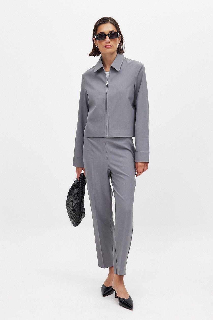 Cropped Mid Waist Pants Beige Product Image