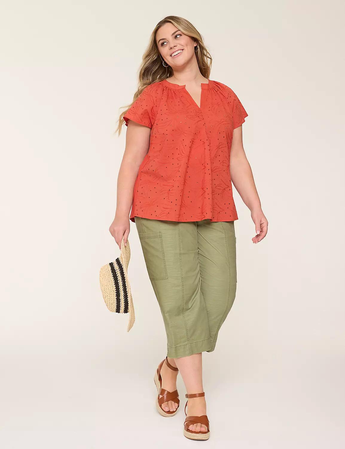 Eyelet & Knit Notch-Neck Top Product Image