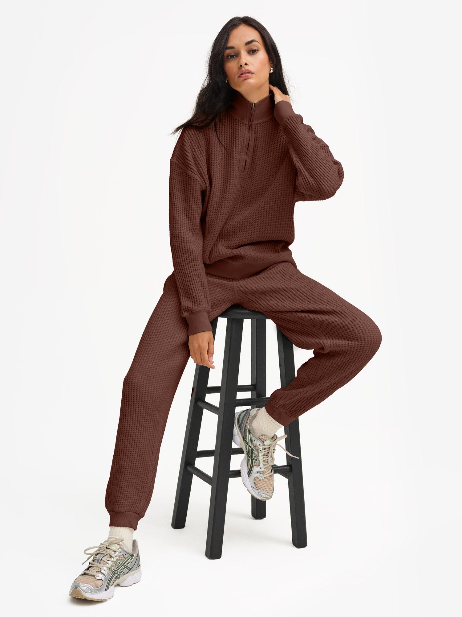 Organic Waffle Collared Half-Zip Sweatshirt Female Product Image