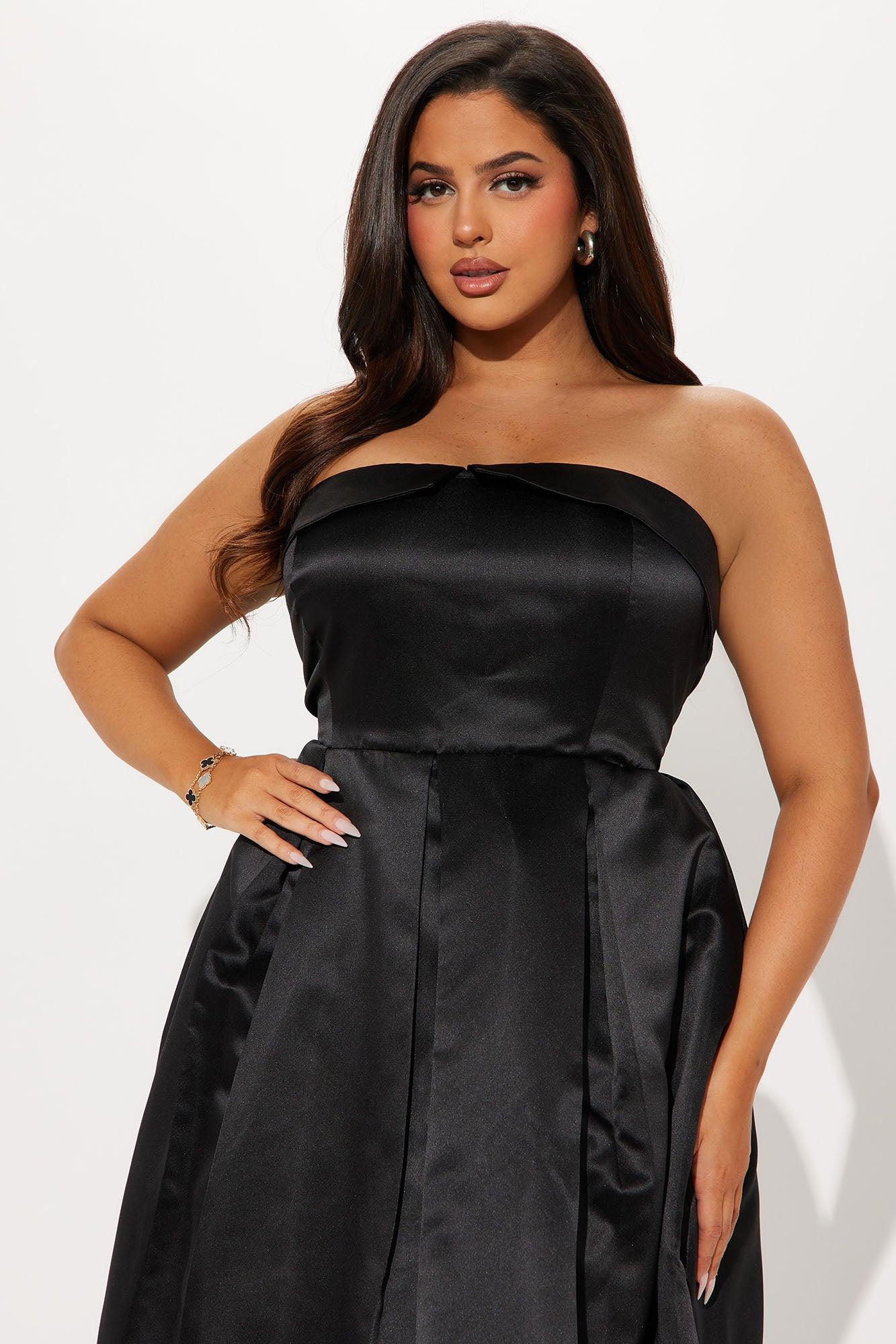 Kind Heart Satin Midi Dress - Black Product Image