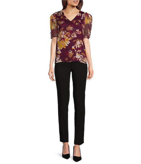 Calvin Klein Short Puff Sleeve V-Neck Blouse Product Image