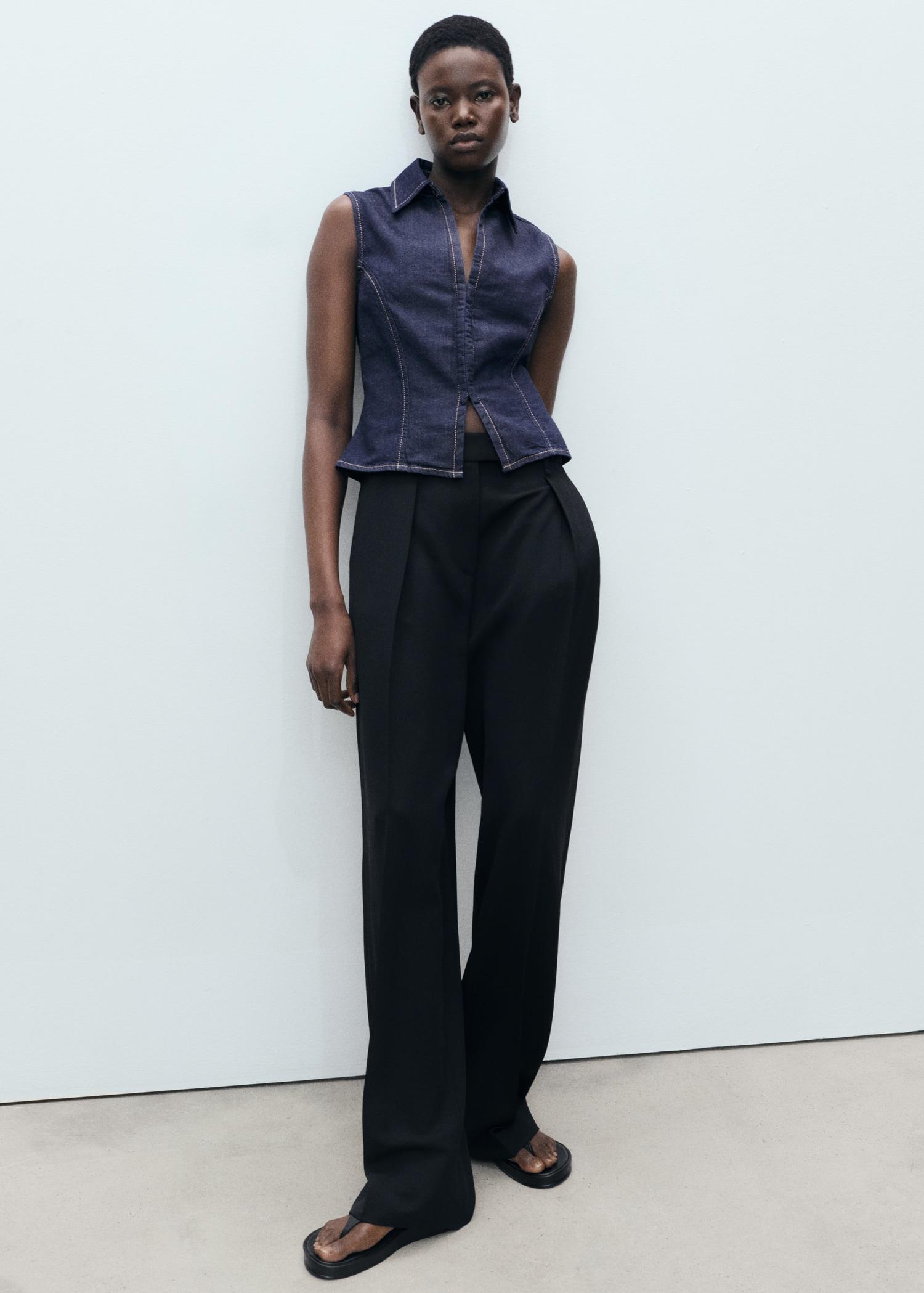 Fitted denim top - Women | MANGO USA Product Image