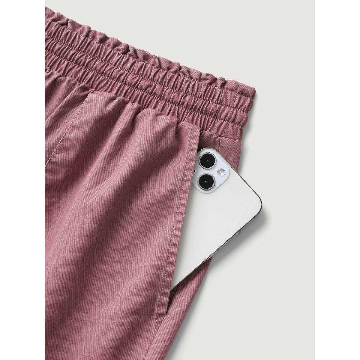 Plus Size Cotton Shirred Wide Waistband Hem Slit Pants Women Crepe Leisure Loose Mid Rise Casual Pants BloomChic 10/M Product Image