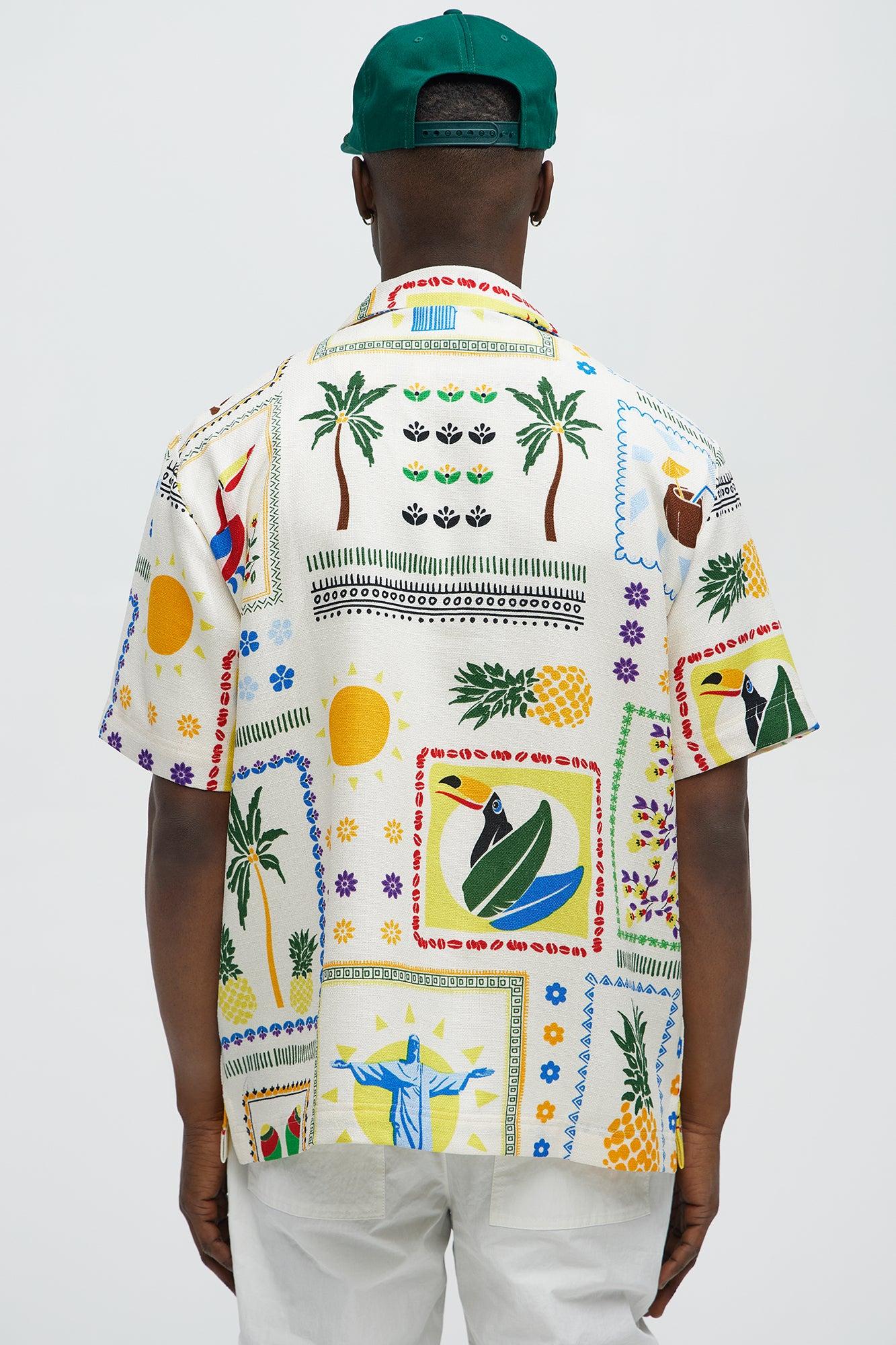 Abstract Linen Like Button Up Shirt - Off White/combo Product Image