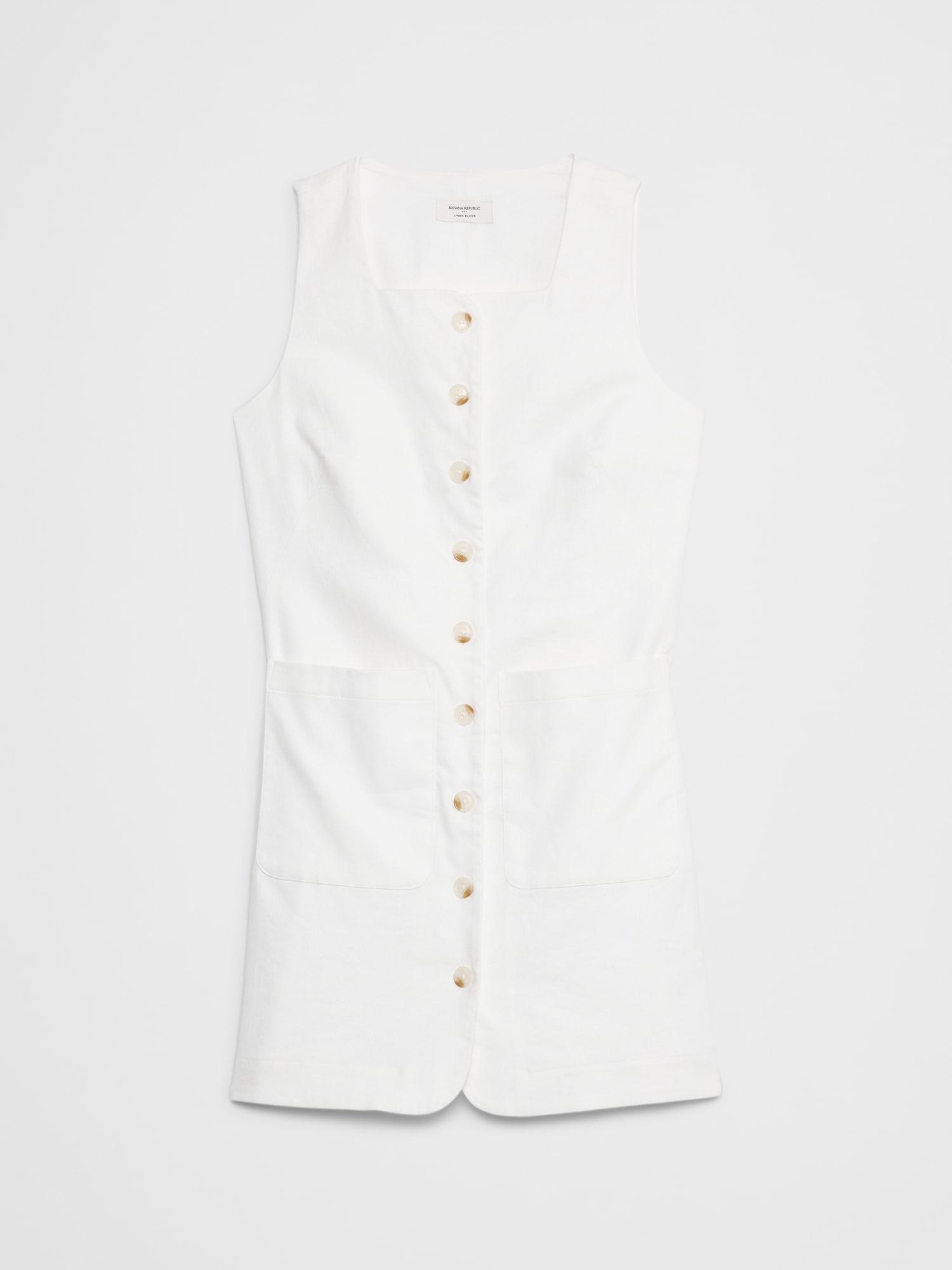 Square-Neck Linen-Blend Mini Dress Product Image