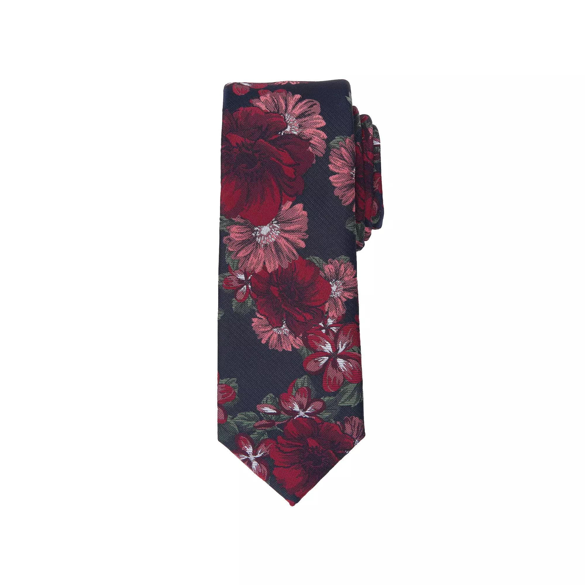 Men's Bespoke Floral Skinny Tie, Red Baker Product Image