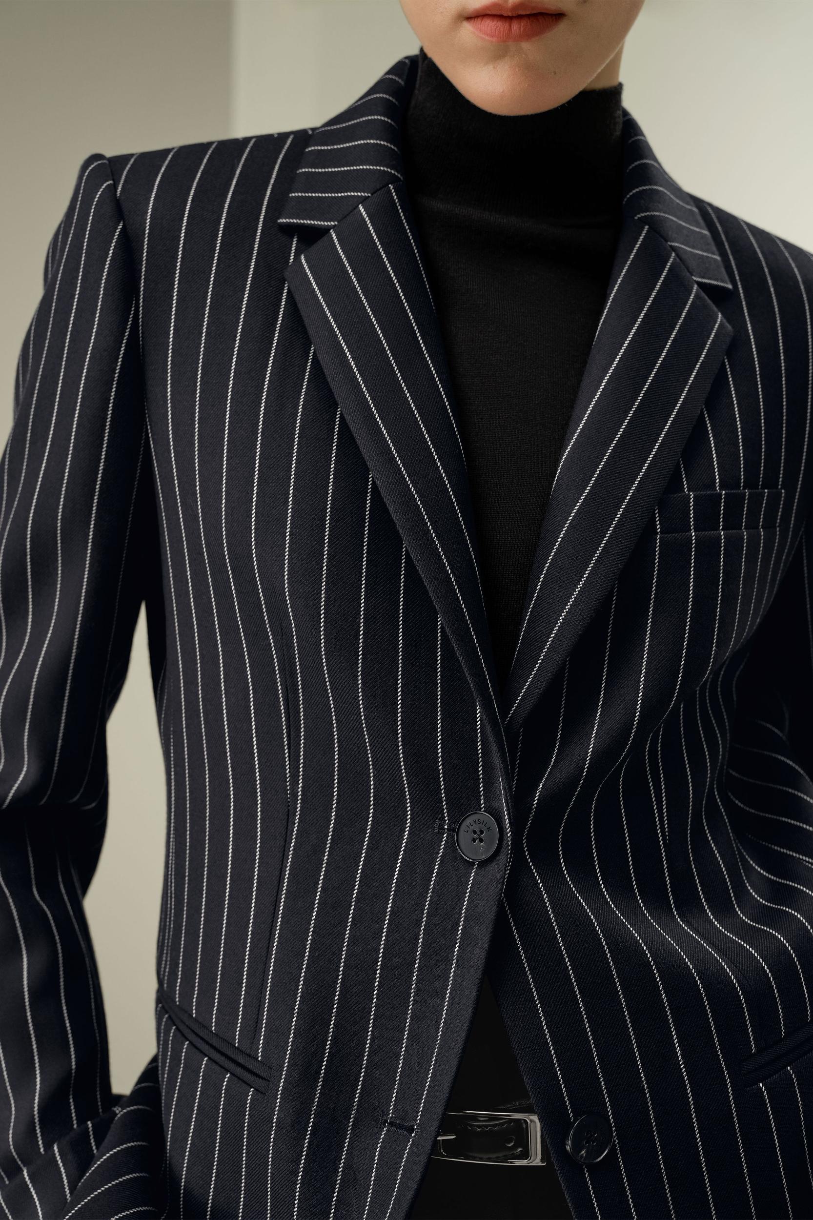 Single Breasted Striped Suit Jacket Product Image