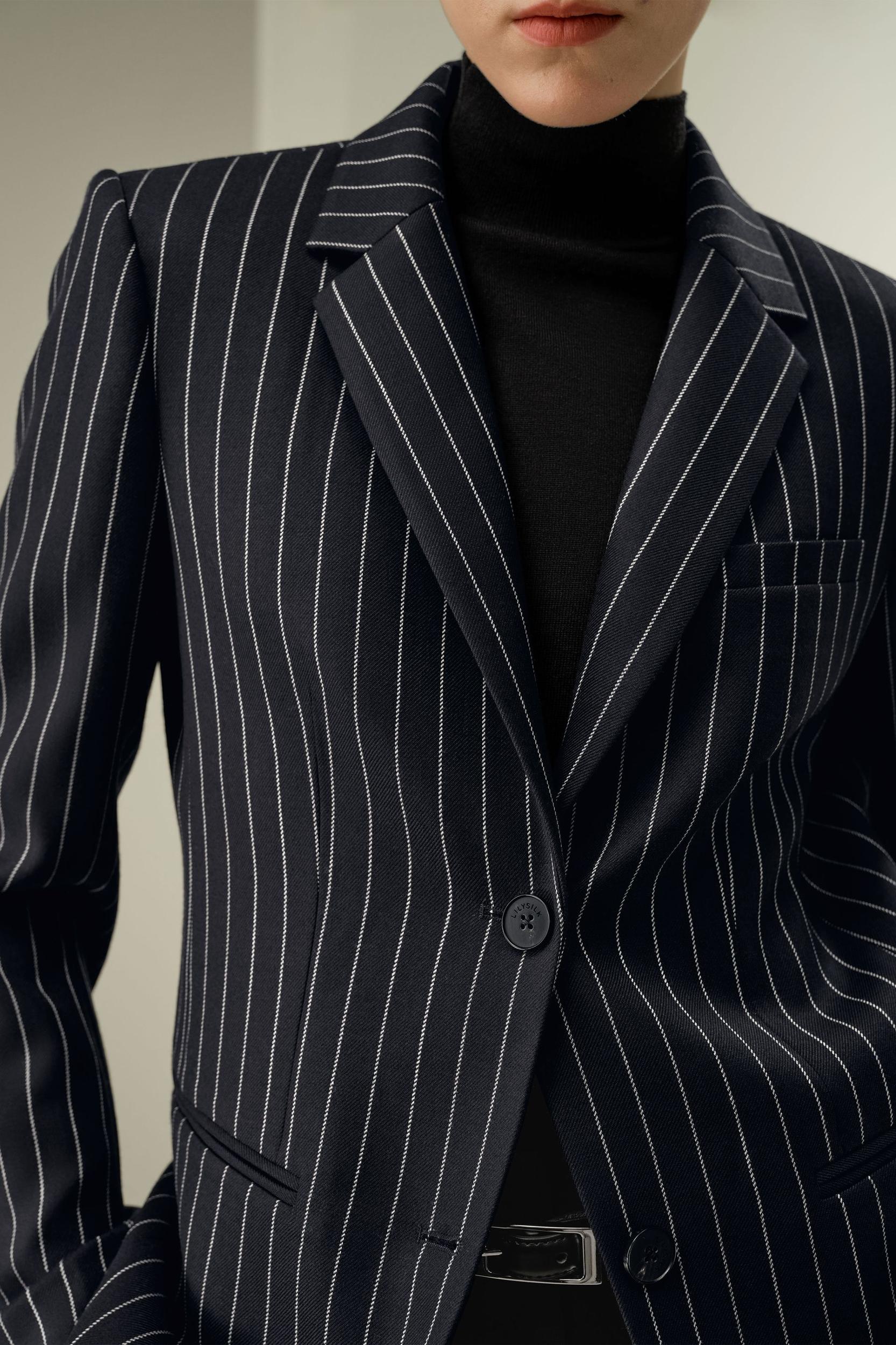 Single Breasted Striped Suit Jacket Product Image