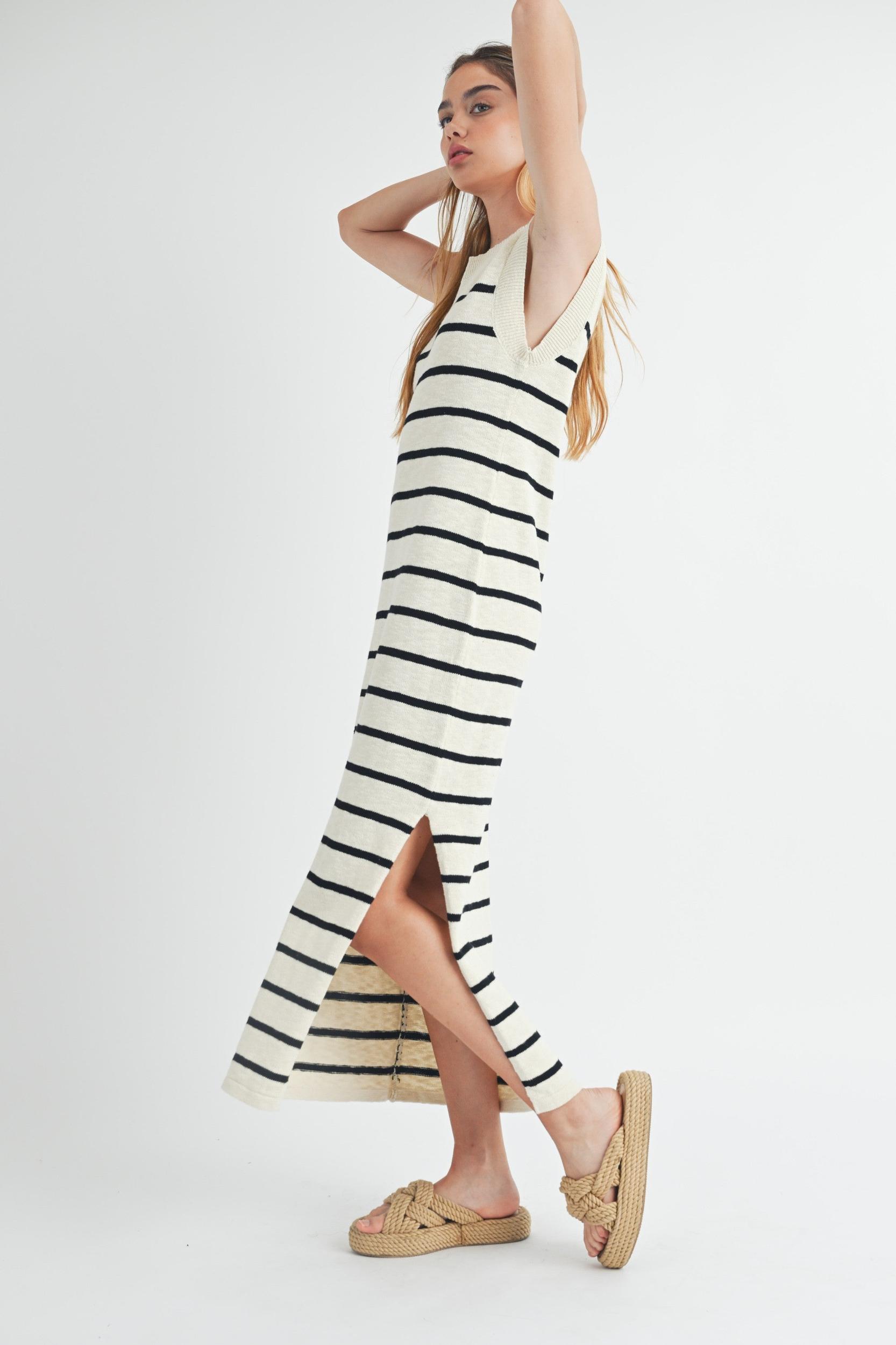 Sleeveless Stripe Sweater Maxi Dress Product Image