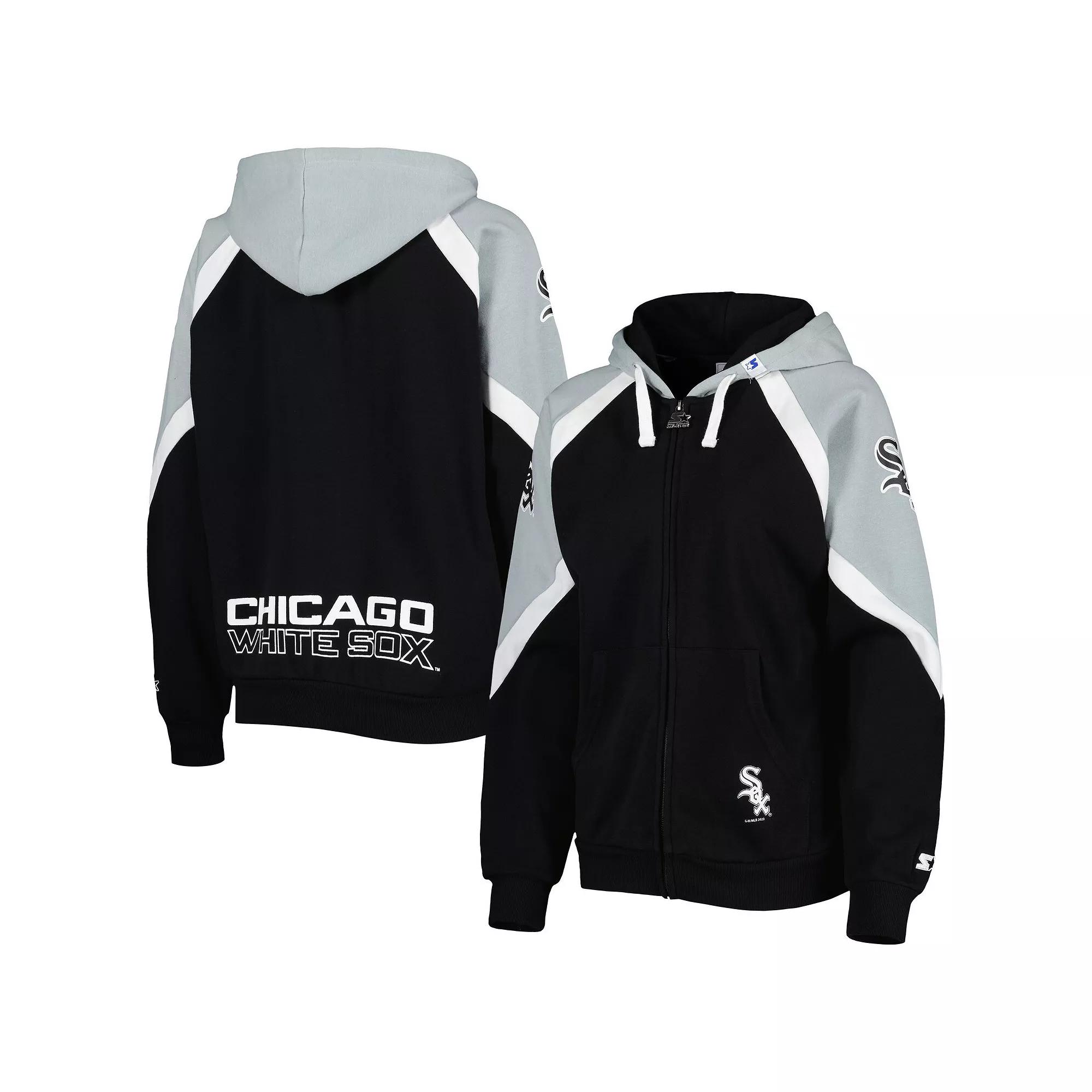 Women's Starter Black/Silver Chicago White Sox Hail Mary Full-Zip Hoodie, Size: Medium Product Image