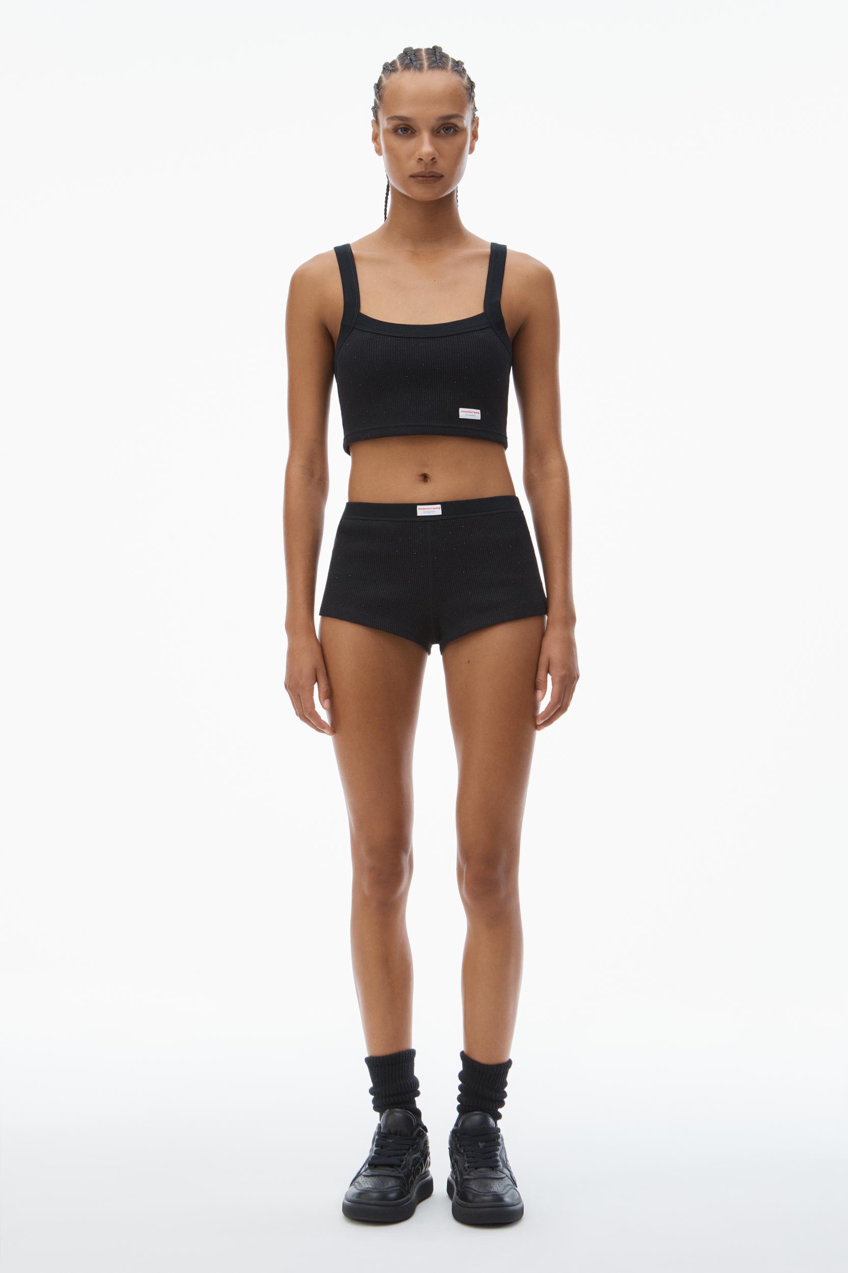 Crystal Hotfix Cropped Camisole In Waffle Knit Product Image