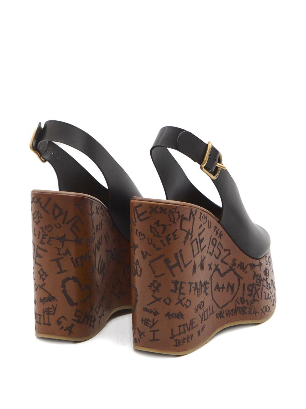 CHLOÉ Maxime Leather Slingback Platform Wedge Sandals In Black Product Image