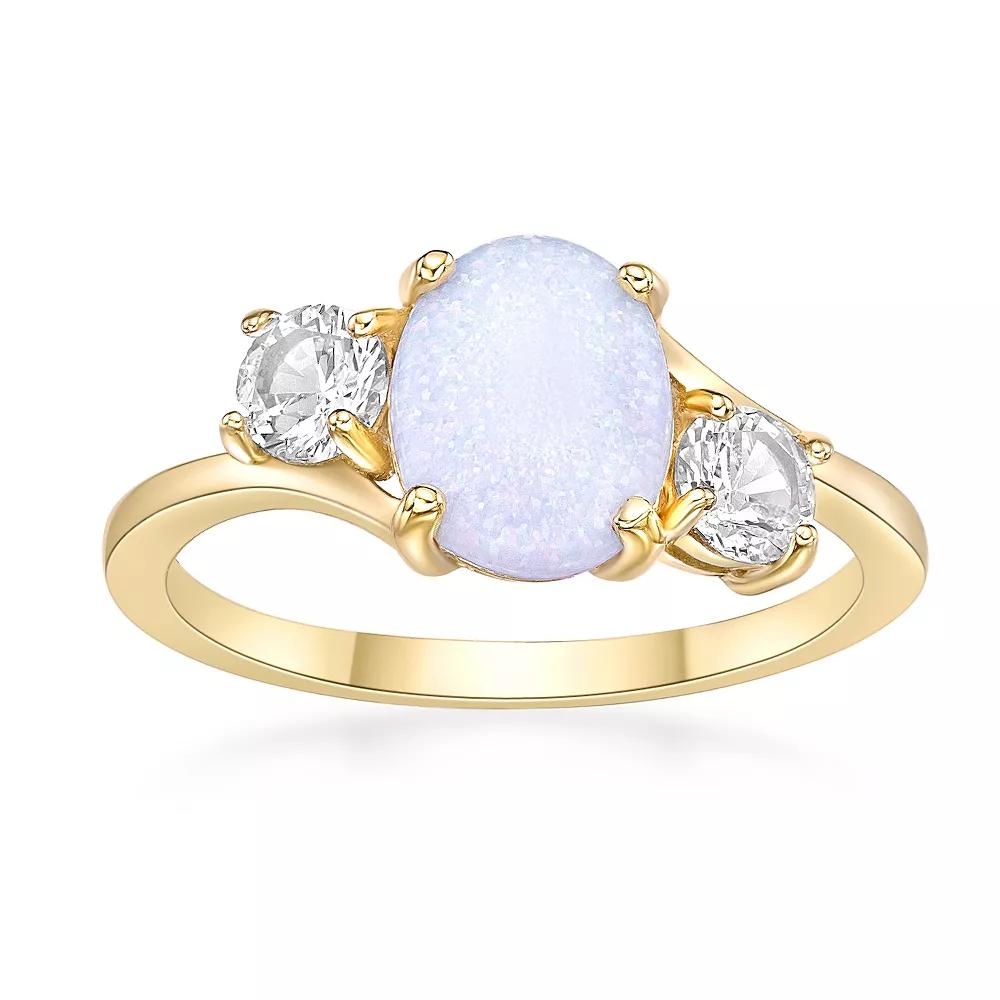 Gemminded 2 Micron Gold Over Silver Lab-Created Opal & Lab-Created White Sapphire Ring, Women's, Size: 6, Gold Tone Product Image