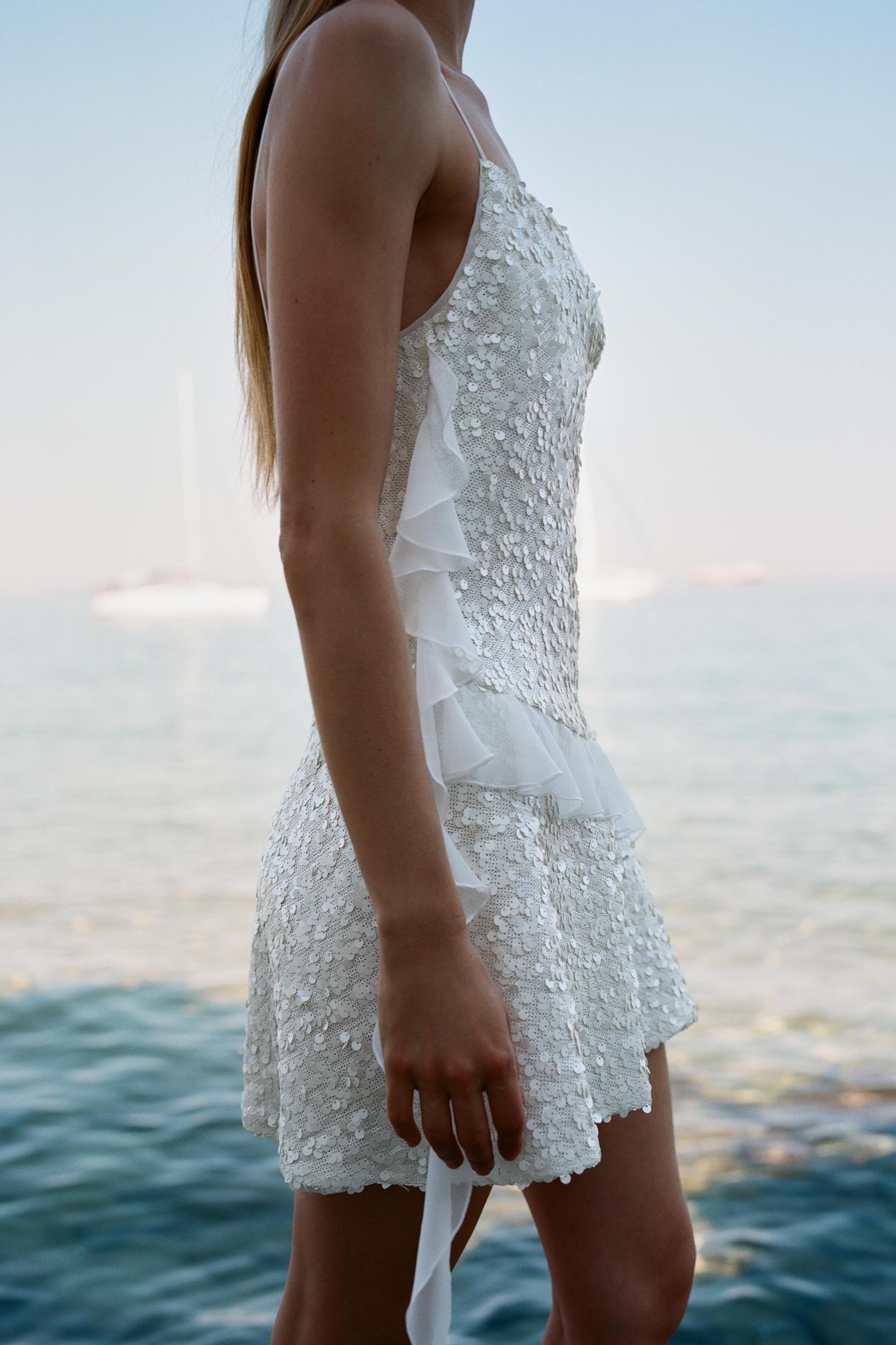 SEQUIN RUFFLE MINI DRESS Product Image