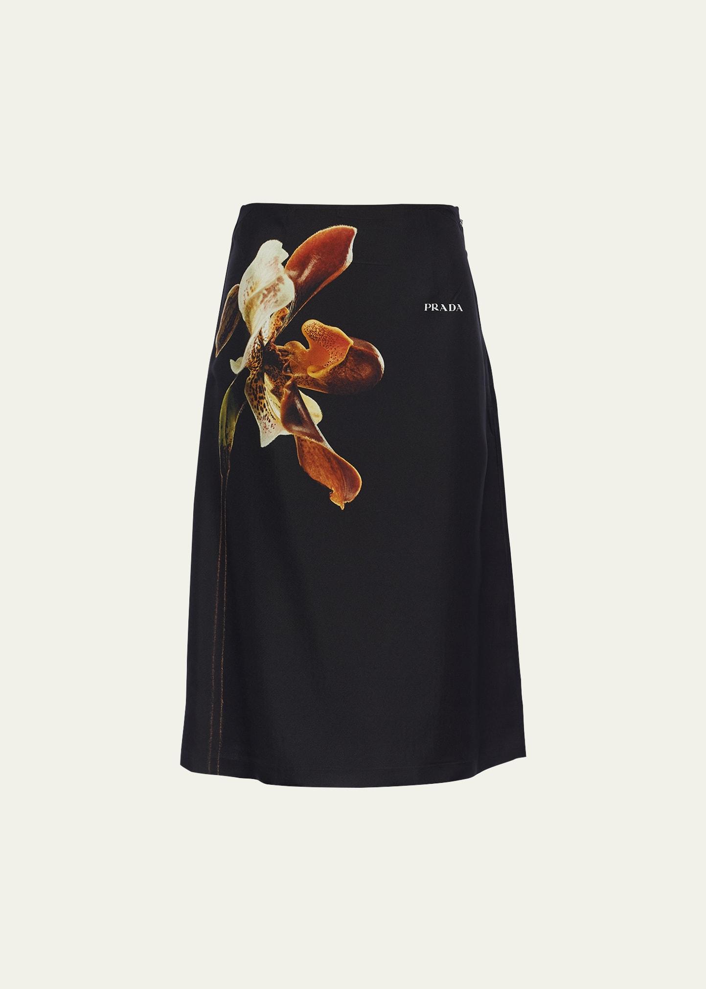 Flower Twill Midi Skirt Product Image