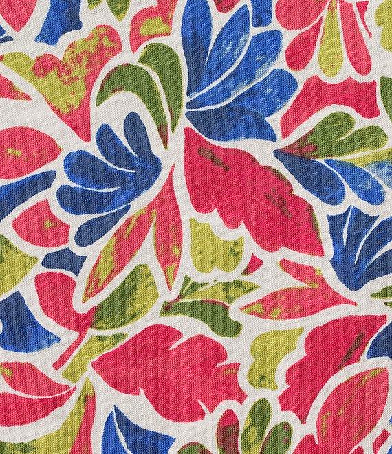 Investments Petite Size Knit Folk Art Floral Short Sleeve Button Front Notch Collar Camp Top Product Image