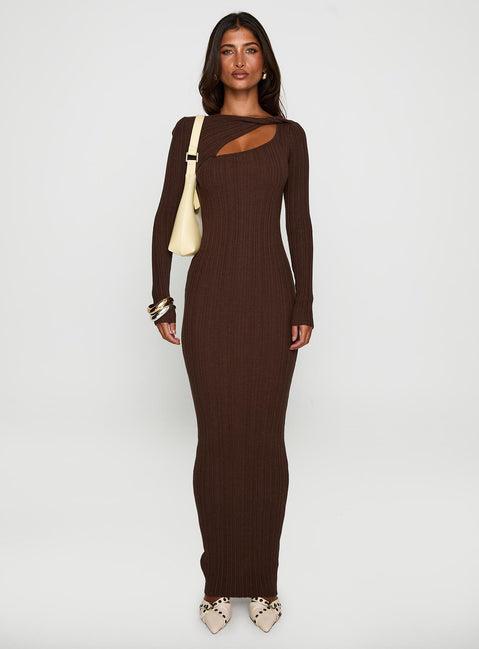 Gyselle Long Sleeve Maxi Dress Brown Product Image
