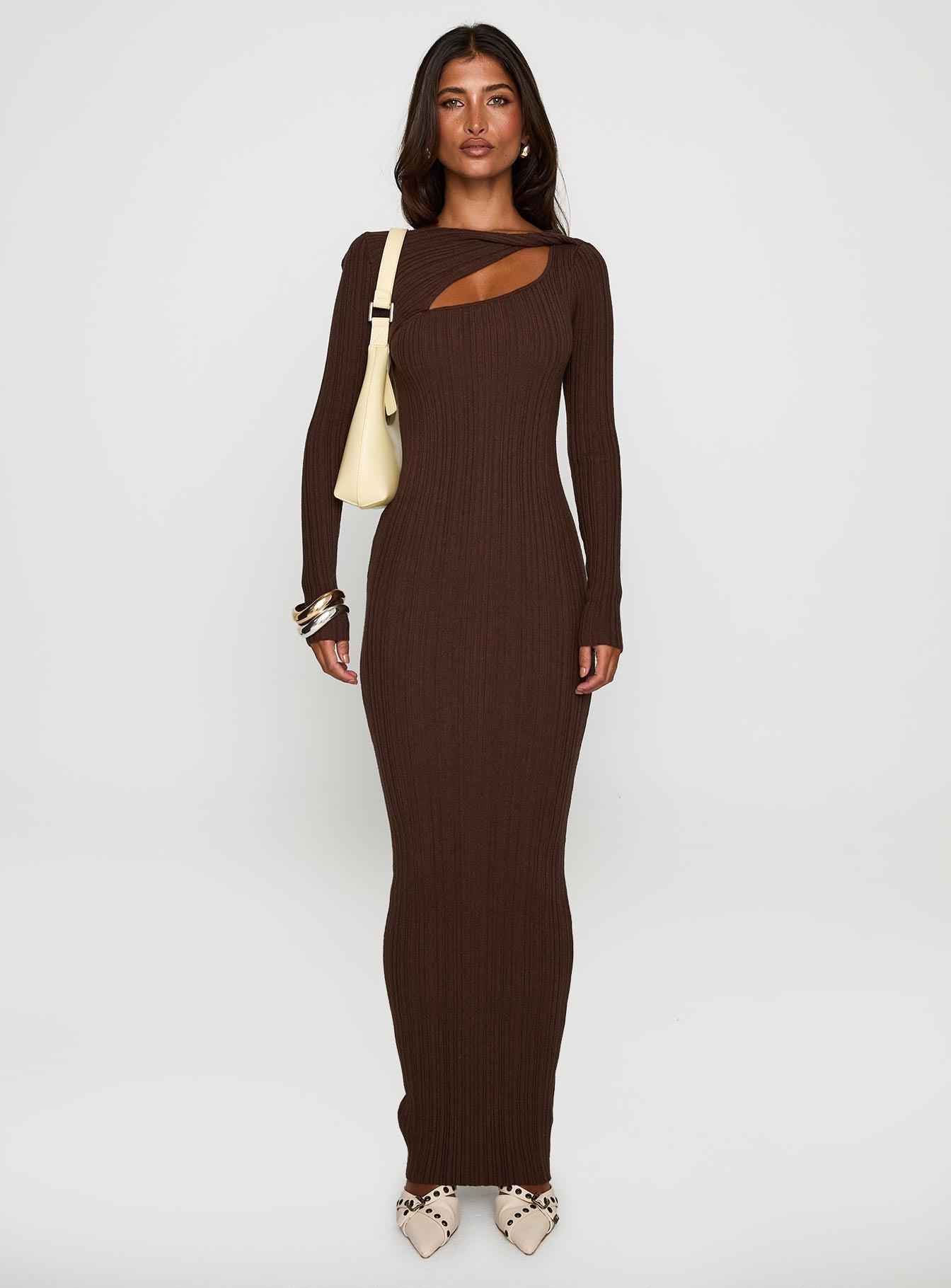 Gyselle Long Sleeve Maxi Dress Brown Product Image