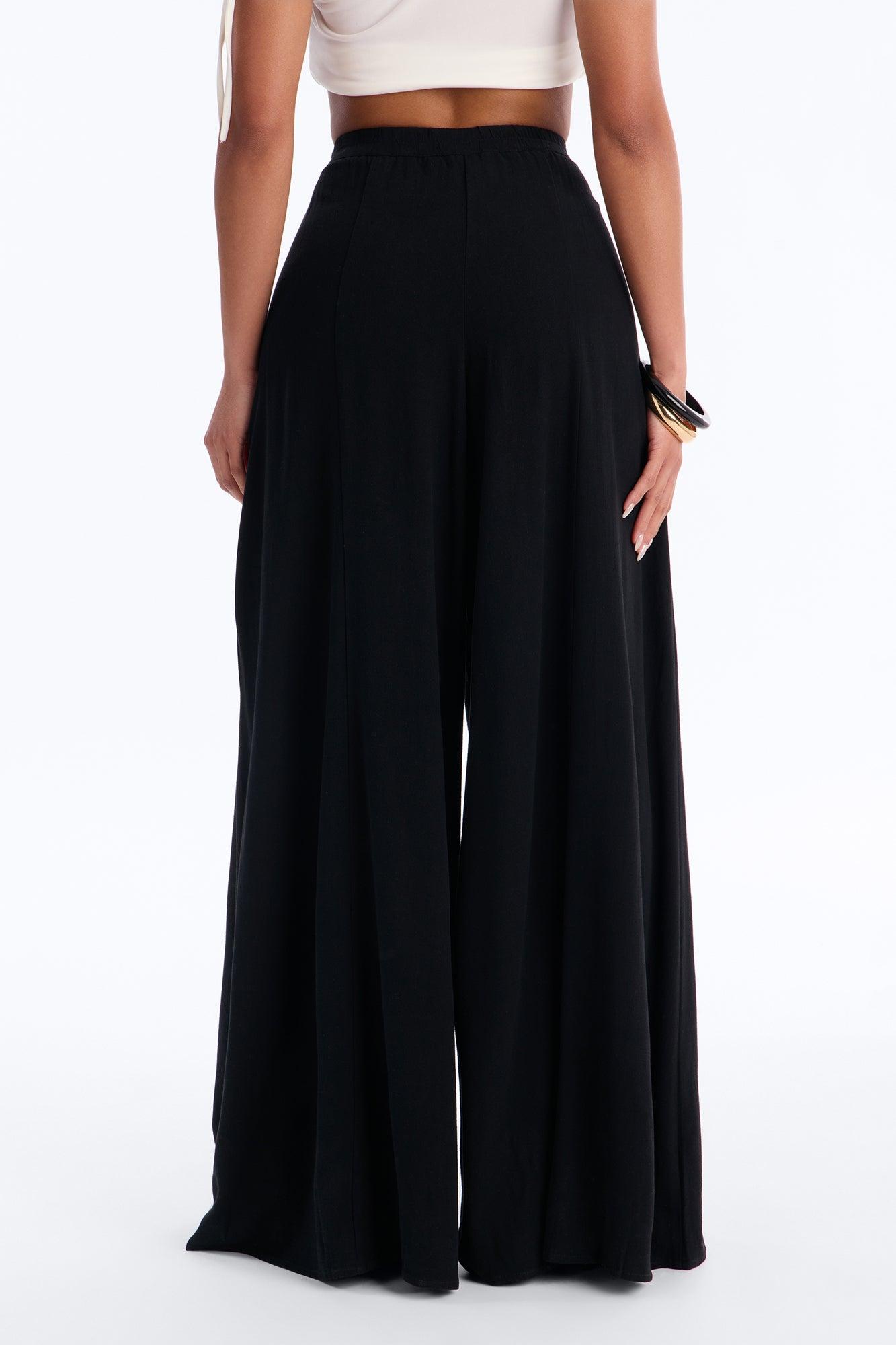 Aubrey High Rise Linen Wide Leg Pant 33″ - Black Female Product Image