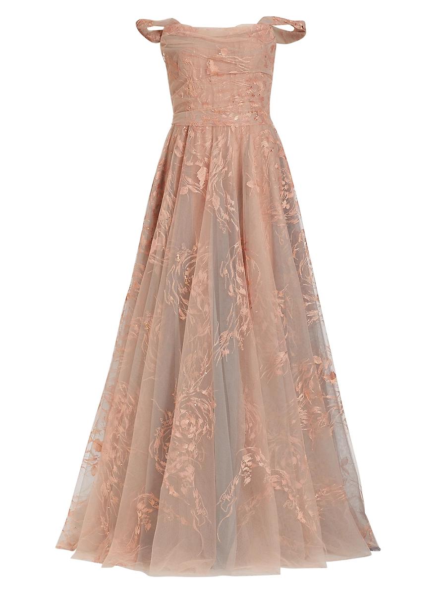 Womens Embroidered A-Line Gown Product Image