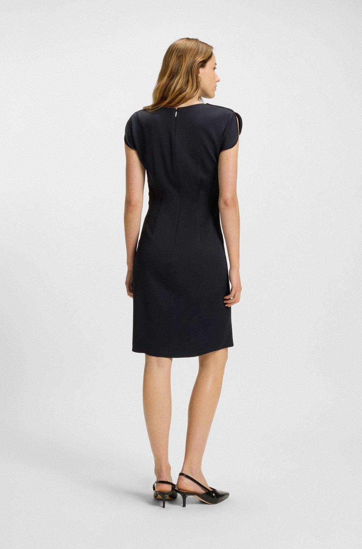 BOSS - Drape-neckline dress with gathered detail - Dark Blue Product Image