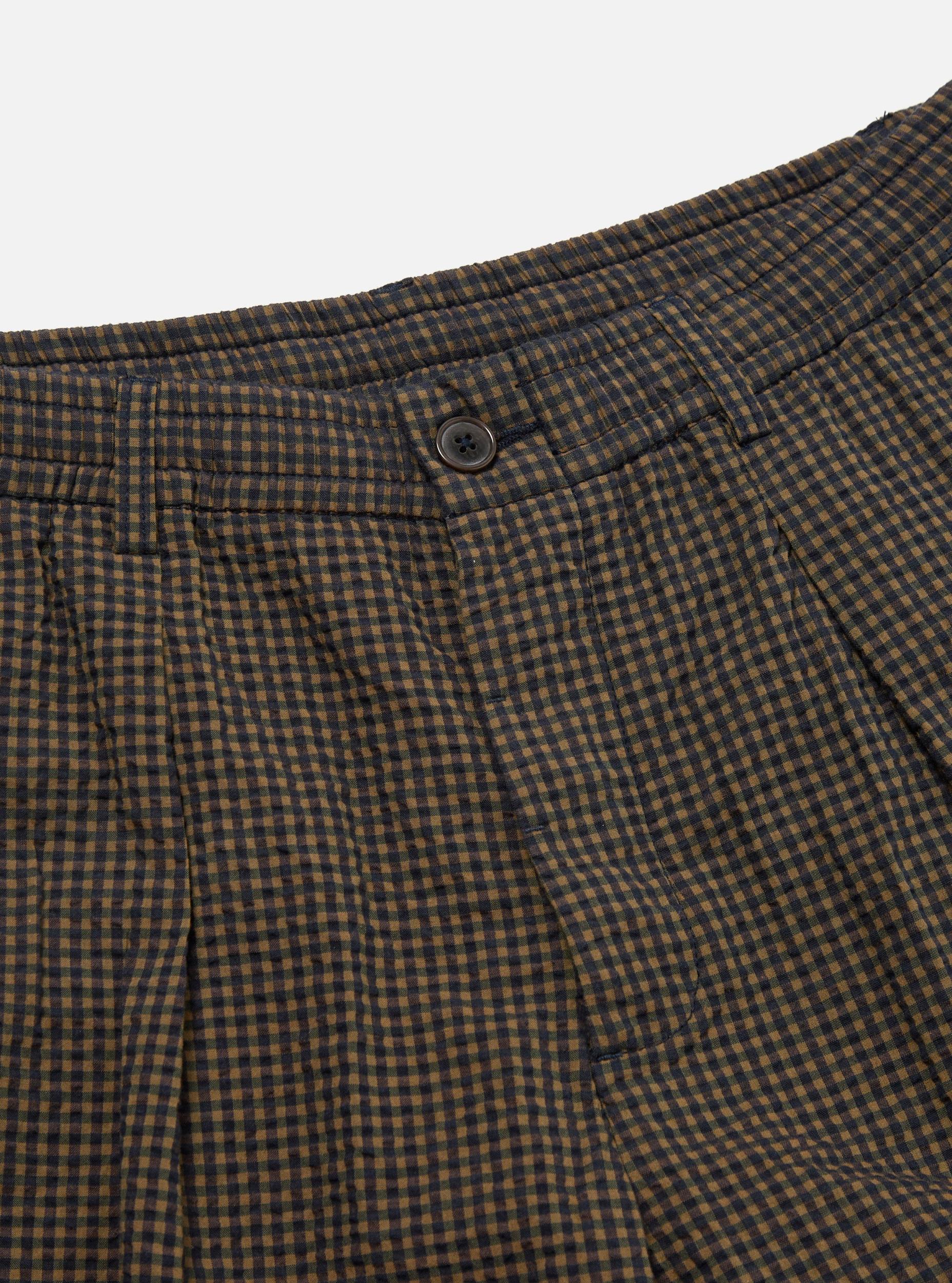 Universal Works Pleated Track Short in Navy Japanese Seersucker Product Image