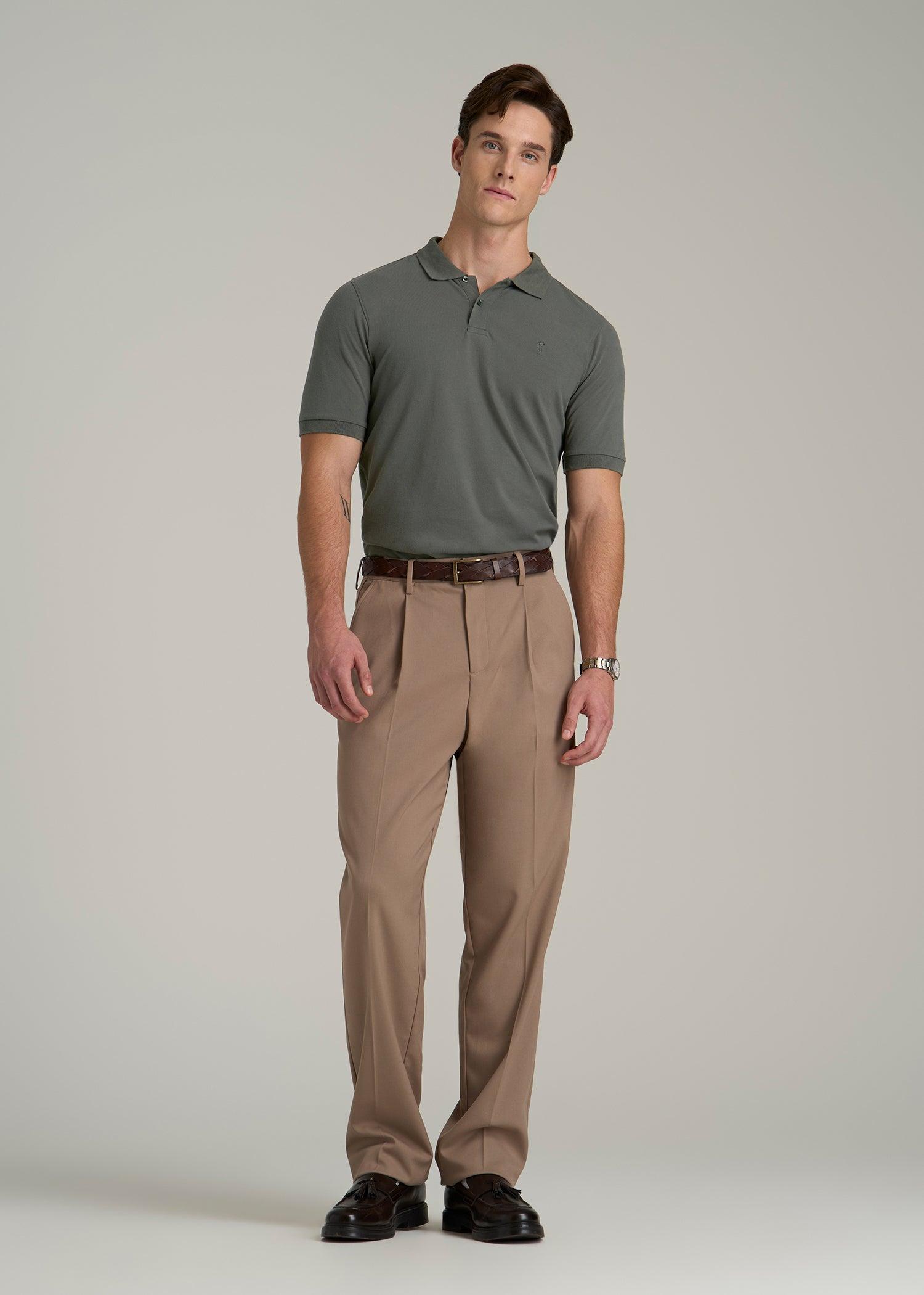 Classic Polo with Embroidered Logo for Tall Men in Spring Olive Male Product Image
