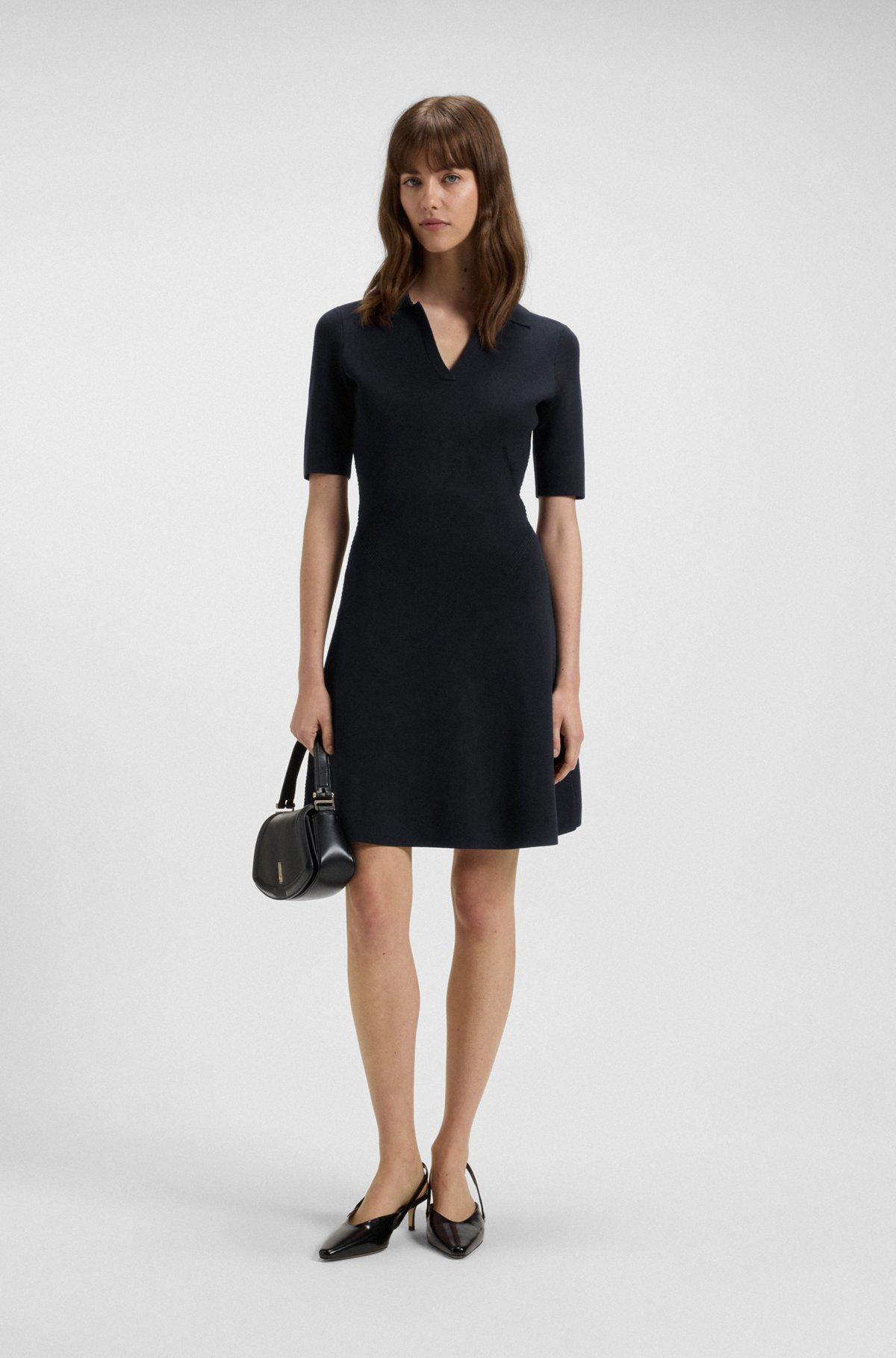 BOSS - Knitted dress with skipper collar - Dark Blue Product Image