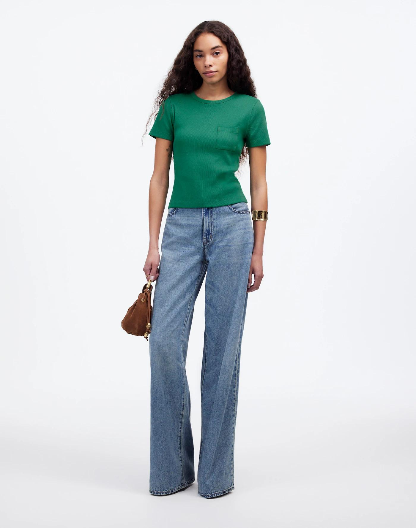 Garment-Dyed Ribbed Crewneck Pocket Tee Product Image