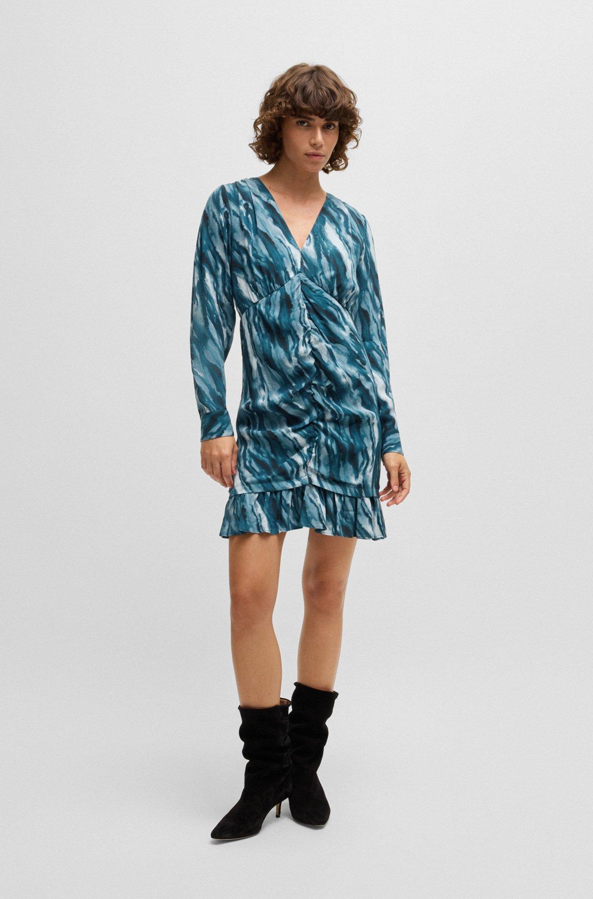Gathered-front dress with marble-effect print Product Image