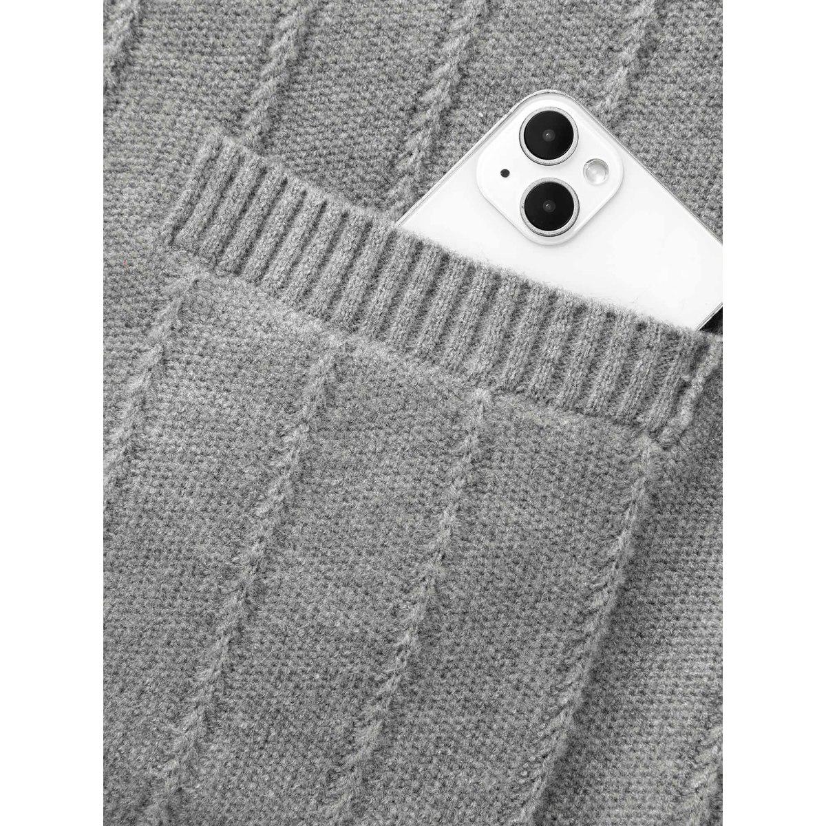 Plus Size Plain Textured Polo Neck Pocket Cardigan Mediumgray Women Casual Loose Long Sleeve Everyday Cardigans BloomChic 14-16/1X Product Image