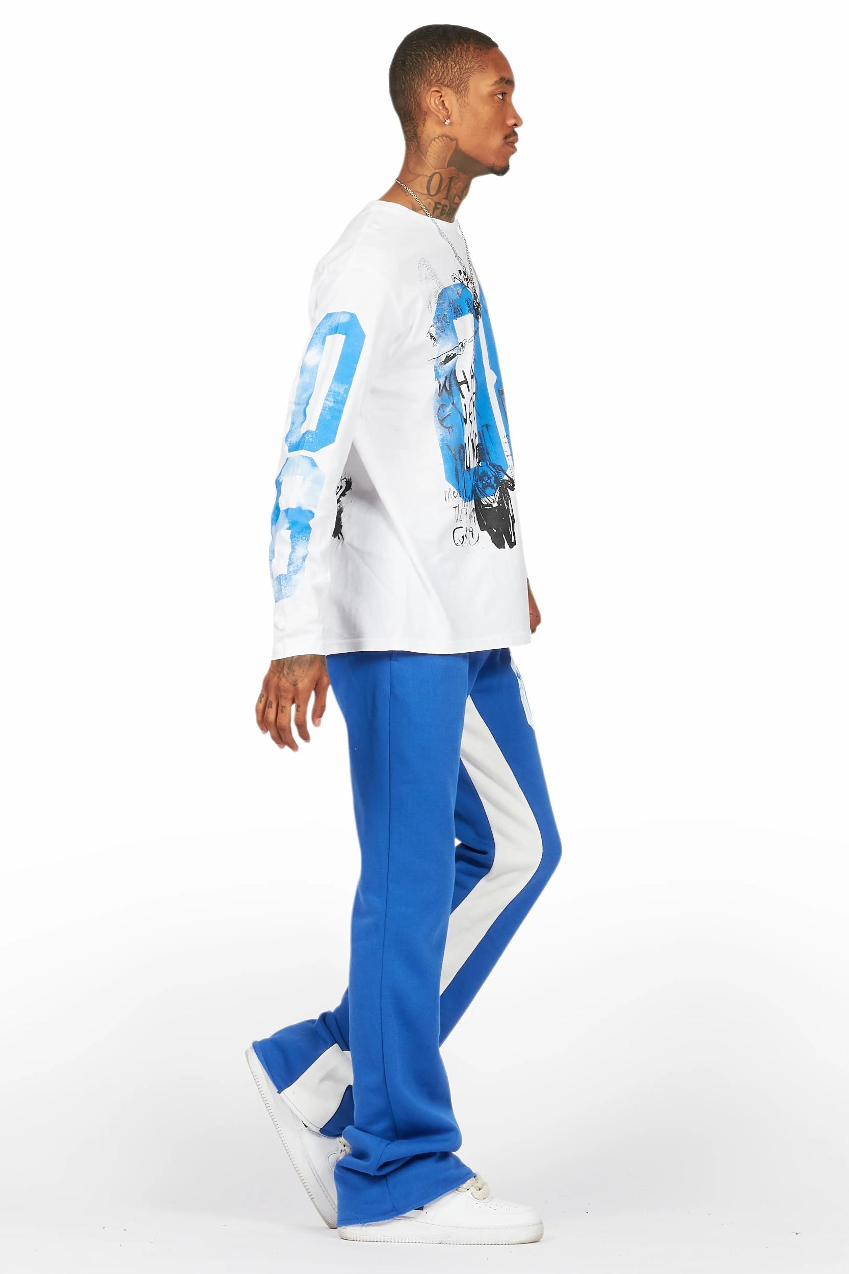 Grill White/Royal Long Sleeve T-Shirt/Baggy Pant Set Male Product Image