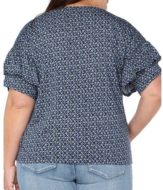 Liverpool Los Angeles Plus Size Knit Mini Batik Print Crew Neck Short Sleeve Top Product Image