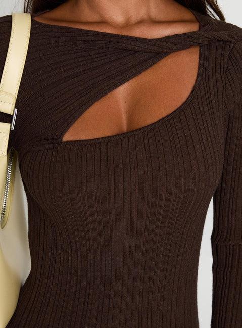 Gyselle Long Sleeve Maxi Dress Brown Product Image