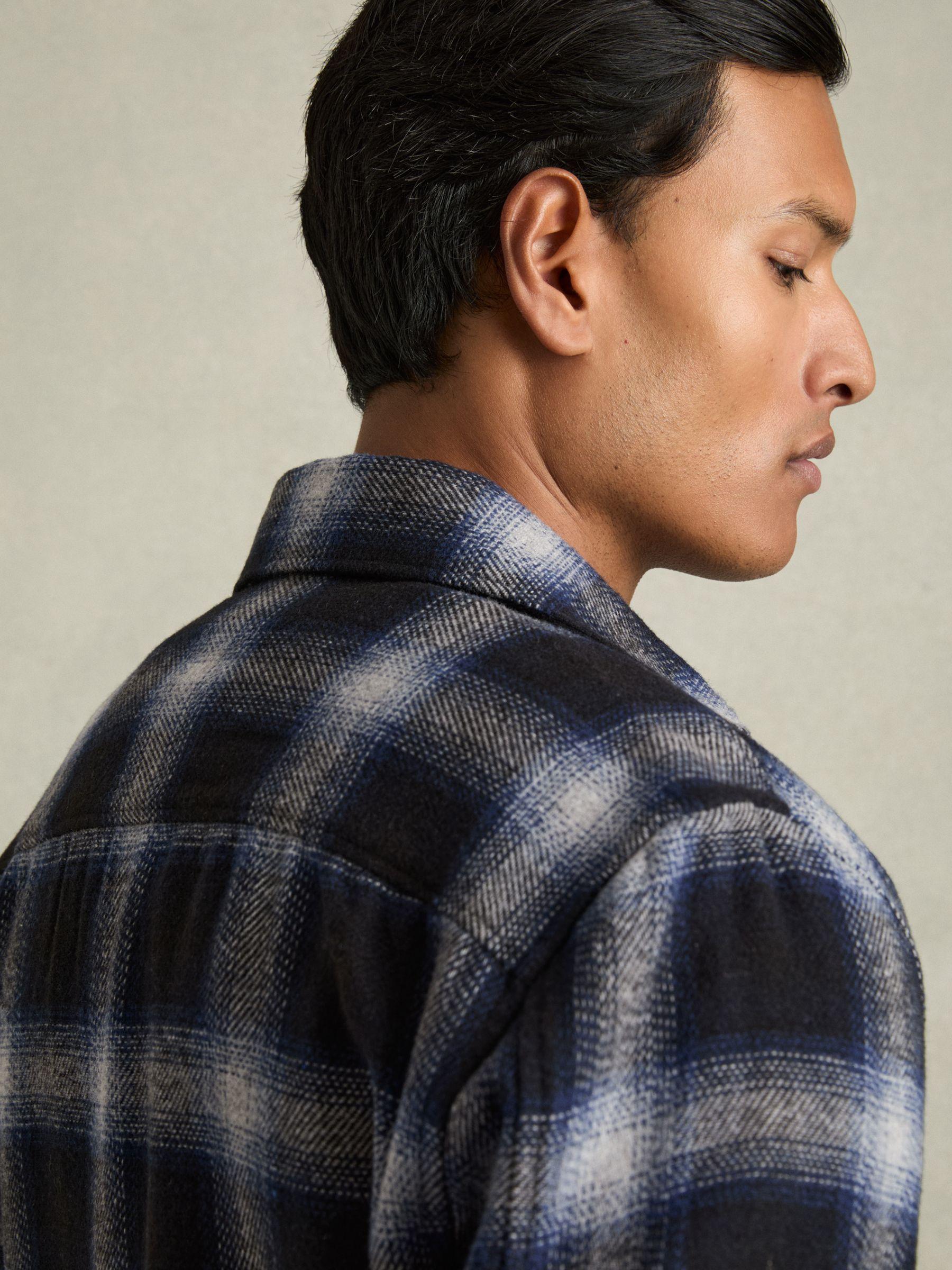 Check Patch Pocket Overshirt With Wool in Navy Multi Product Image