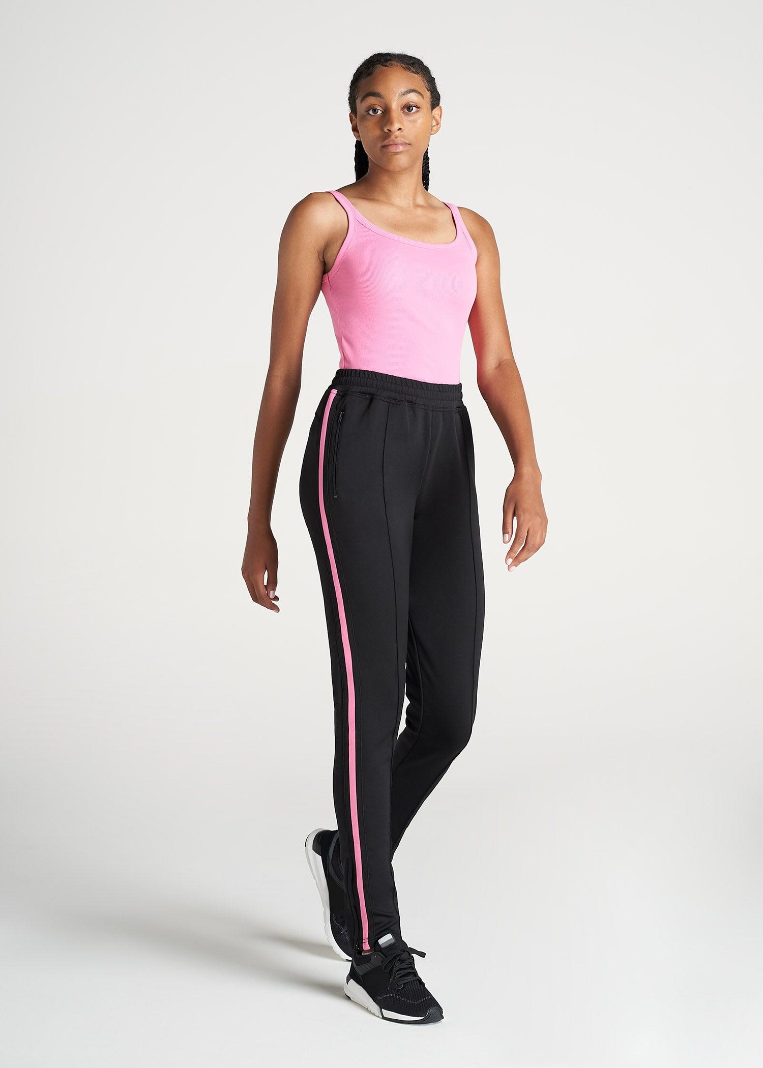 Women's Tall Athletic Stripe Pants in Black & Pink Product Image